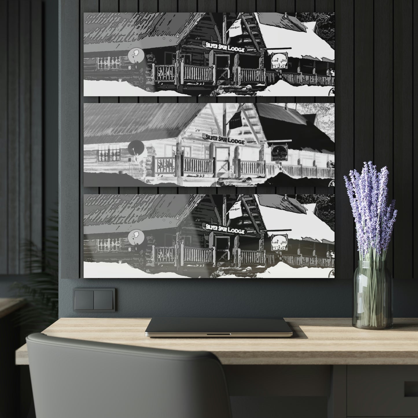 Acrylic Prints (Triptych) ... A Beautiful Lodge & Back-Country Outfitter In A Mountain Town ... 'Dixie, Idaho, November 2022' ... Original Works ...