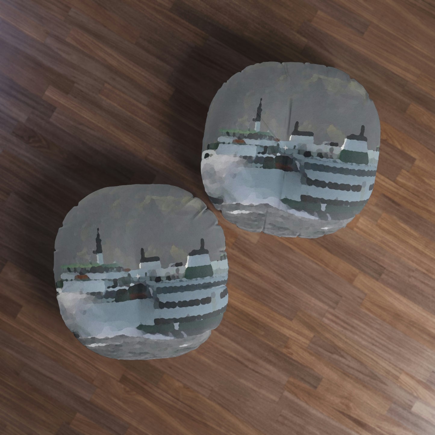 Tufted Floor Pillow, Round ... WADOT Ferry Crossing ... "A Very Rough Day" ... Mulkiteo Route ... Family Archives ... Early 1990's' ... Original Works ...