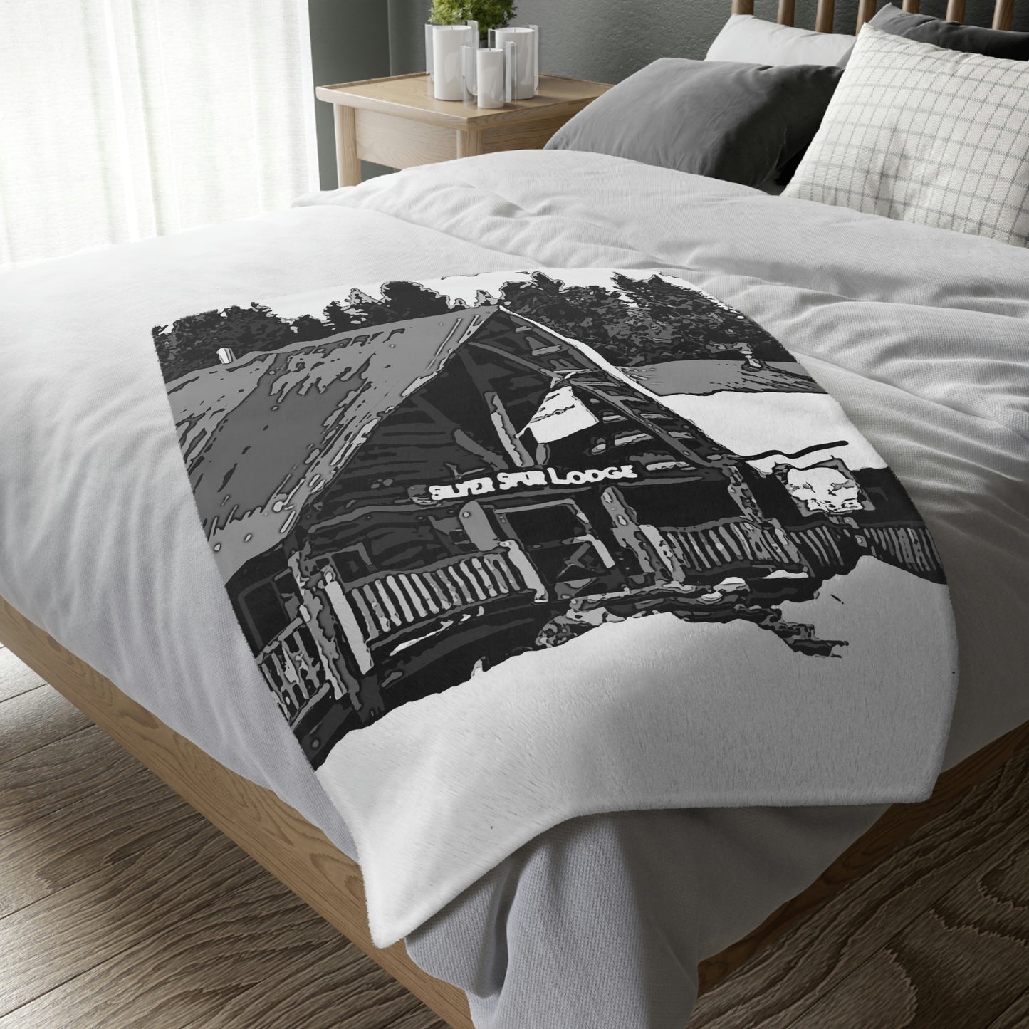 Velveteen Minky Blanket (Two-sided print) ... A Beautiful Lodge & Back-Country Outfitter In A Mountain Town ... 'Dixie, Idaho, November 2022' ... Original Works ...