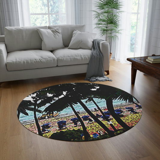 Round Rug ... "A Beautiful Beach Amongst The Palms" ... The Outrigger Waikiki, Honolulu, Oahu ... Original Works ...