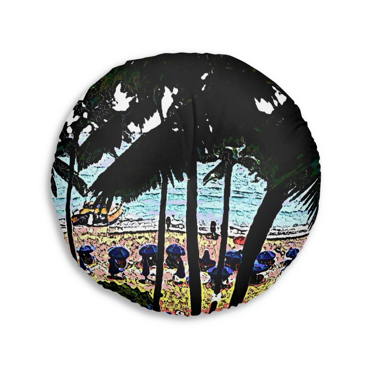 Tufted Floor Pillow, Round ... "A Beautiful Beach Amongst The Palms" ... The Outrigger Waikiki, Honolulu, Oahu ... Original Works ...