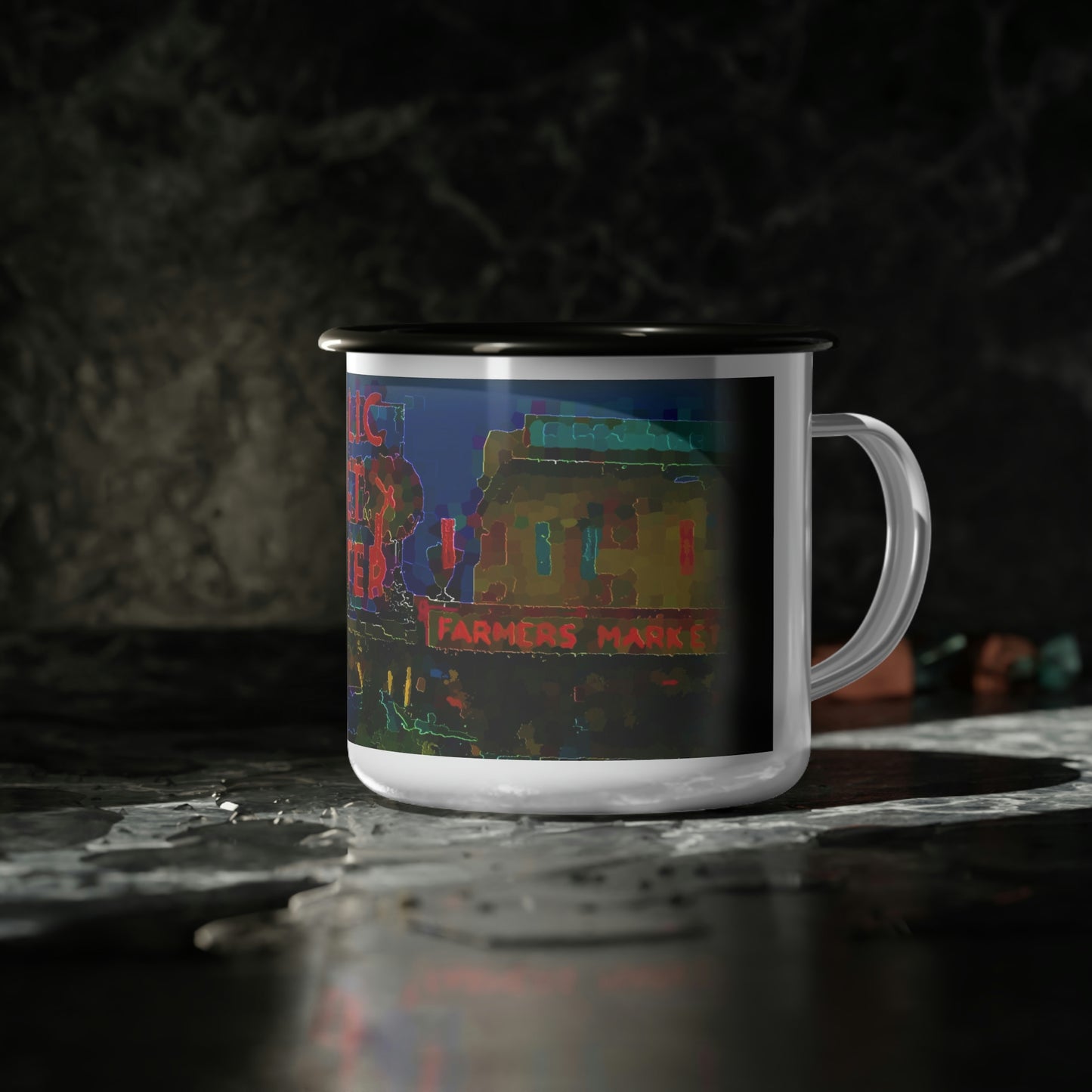 Enamel Camp Cup ... "Sleepless-In-Seattle ... At-The-Market" ... Series-1 ...