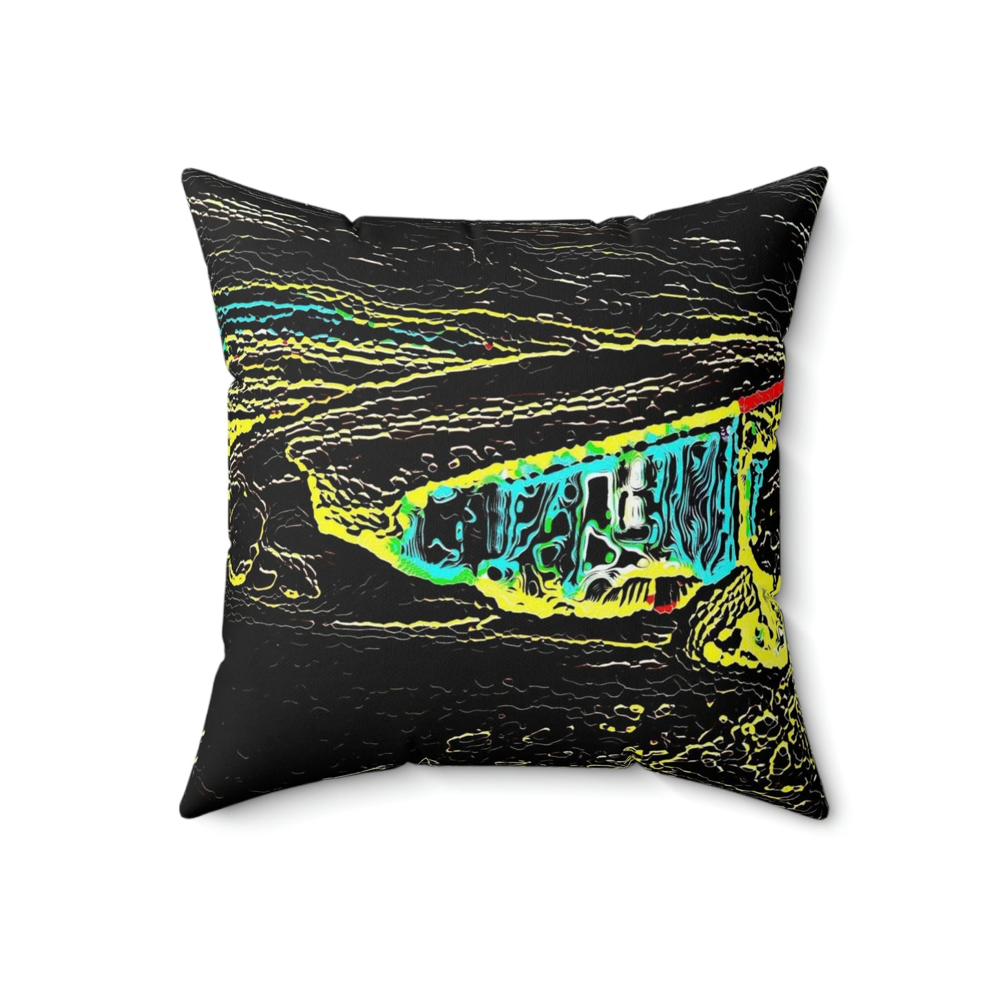 Spun Polyester Square Pillow ...  "Snow Vehicle In Snow Storm At-Rest" ... Circa 12Mar23 ... Central Idaho ... 18-Hours Rendering Time: Original Works ...