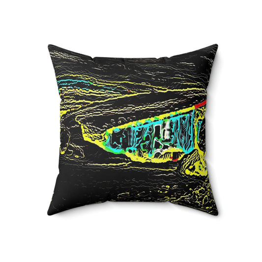 Spun Polyester Square Pillow ...  "Snow Vehicle In Snow Storm At-Rest" ... Circa 12Mar23 ... Central Idaho ... 18-Hours Rendering Time: Original Works ...