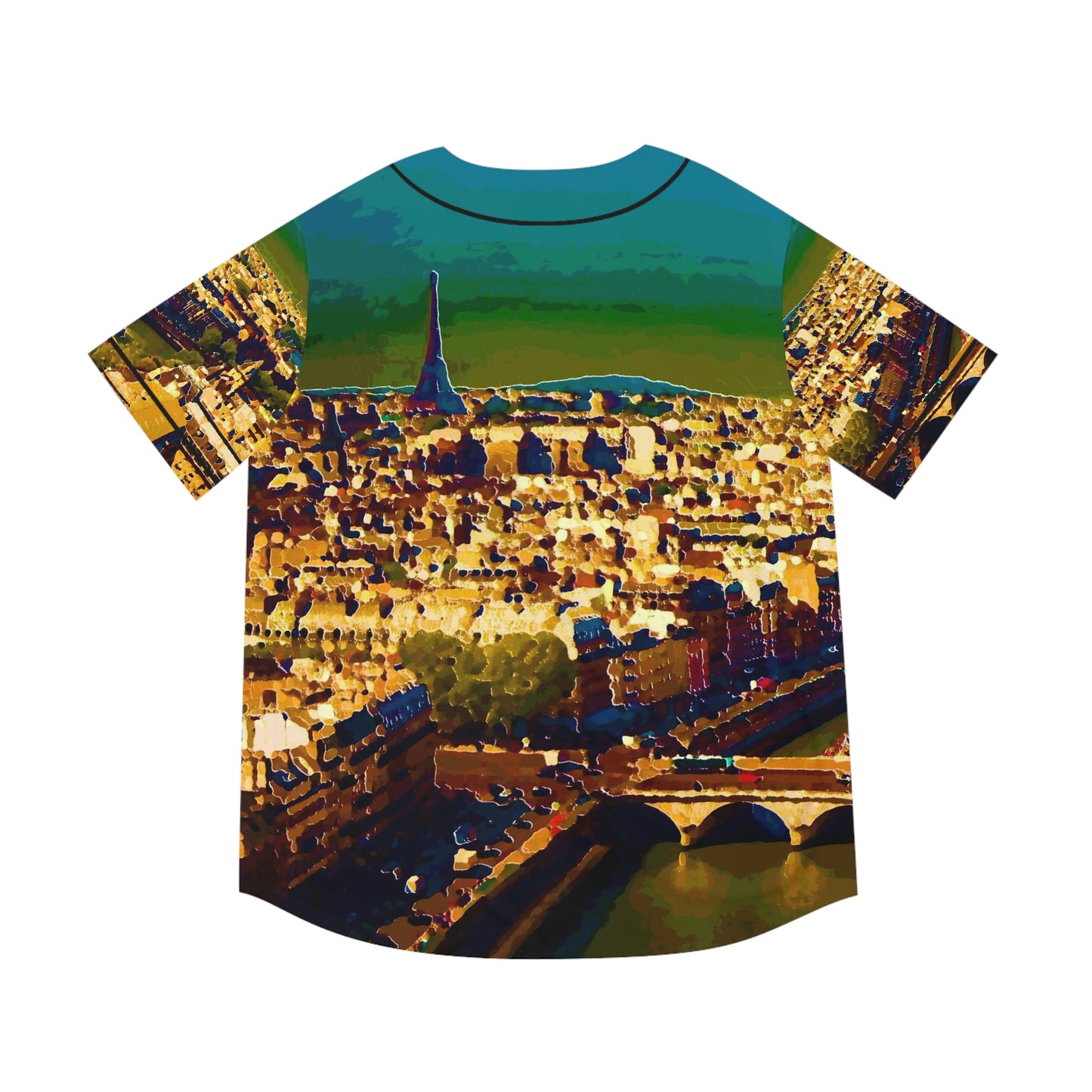 Men's Baseball Jersey (AOP) ... Au Paris ... "Along The River Seine" ... Barbara Joan Bonnell-Holt: 1972 ... Original Works ...