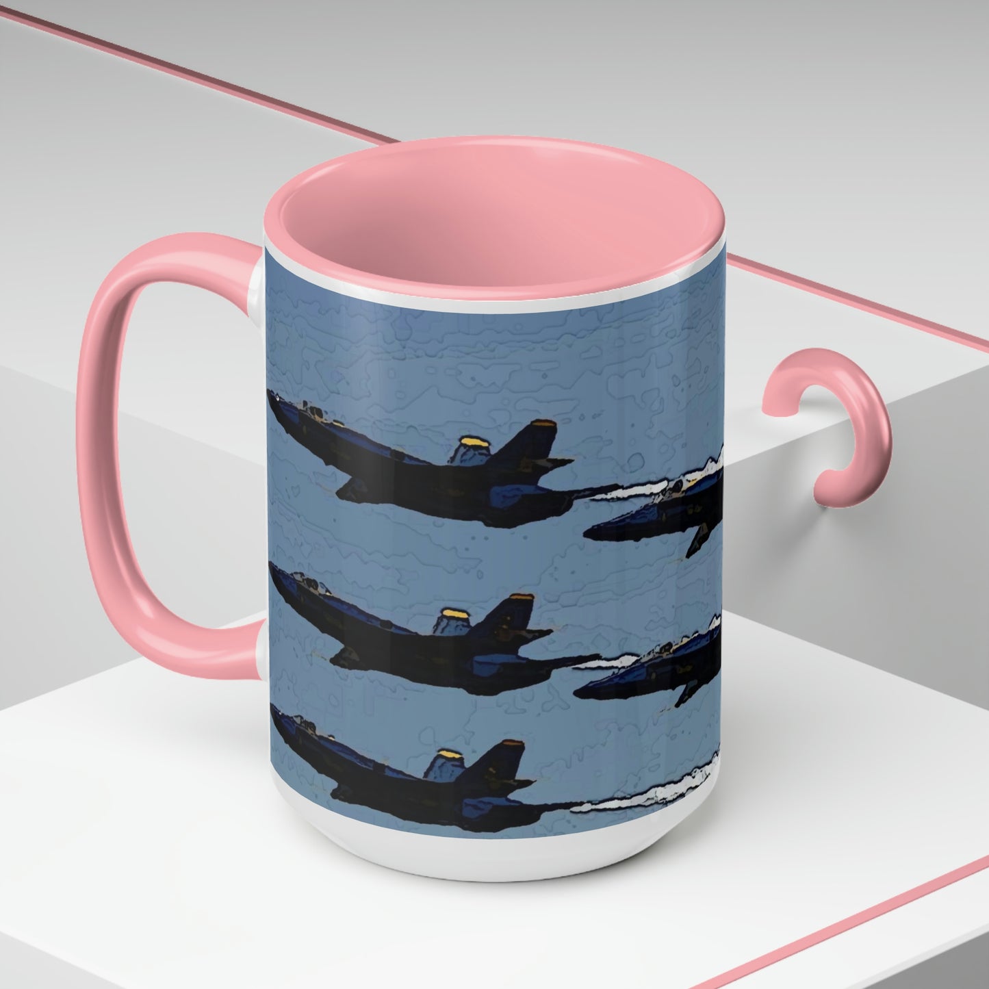 Two-Tone Coffee Mugs, 15oz ... Seattle Seafair ..."Blue Angels Run Over Lake Washington" ... Circa Mid 1980's ... Dr FJ Holt ... Original Works ...