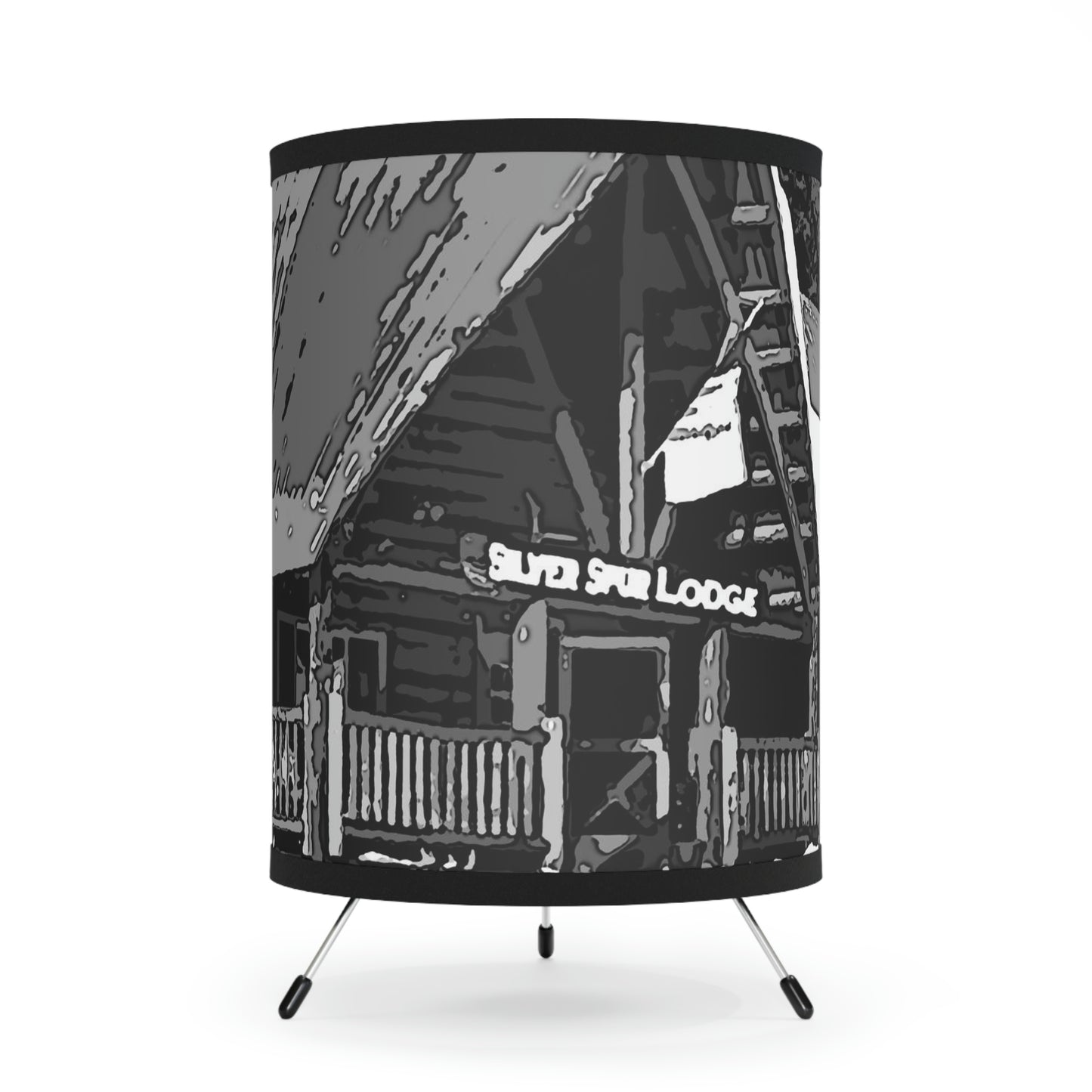 Tripod Lamp with High-Res Printed Shade, US\CA plug ... A Beautiful Lodge & Back-Country Outfitter In A Mountain Town ... 'Dixie, Idaho, November 2022' ... Original Works ...
