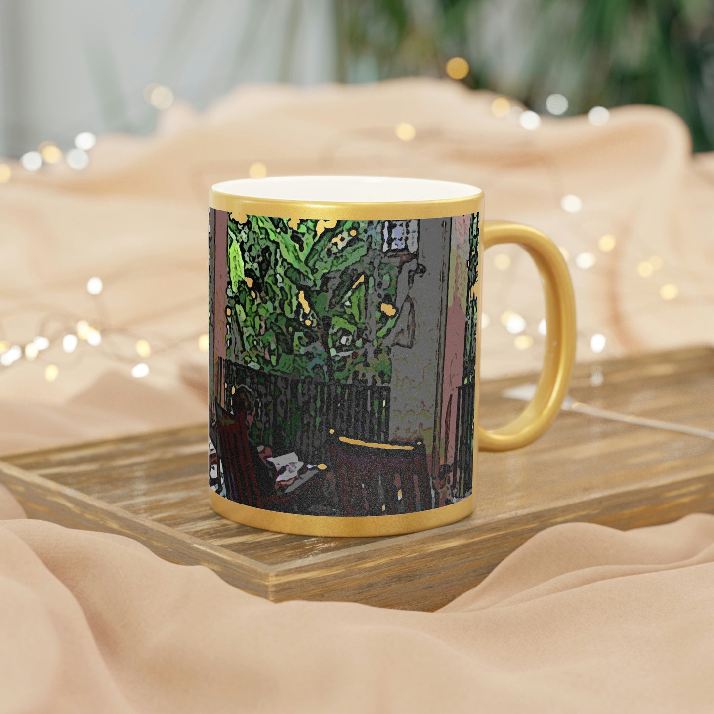 Metallic Mug (Silver\Gold) ...  Lanai & Rocking Chairs At: 'The Pink Palace' ... The Royal Hawai'ian ... Honolulu, HI ... '27Oct2014' ... Original Works ...