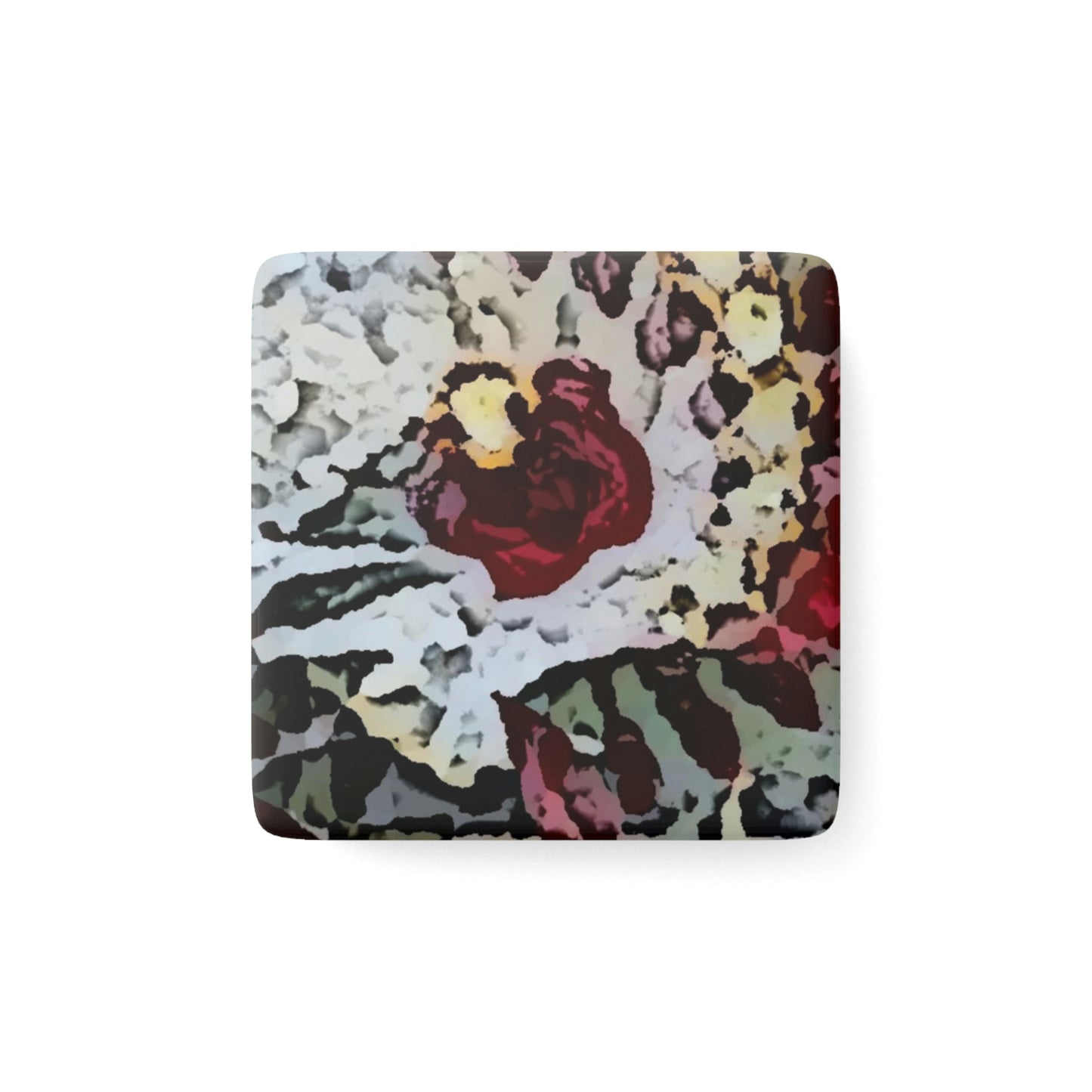 Porcelain Magnet, Square ... "A Friendly Flower" ... Pointsettia 'Pointing' ... Original Works ... (Supplied Photograph) ...