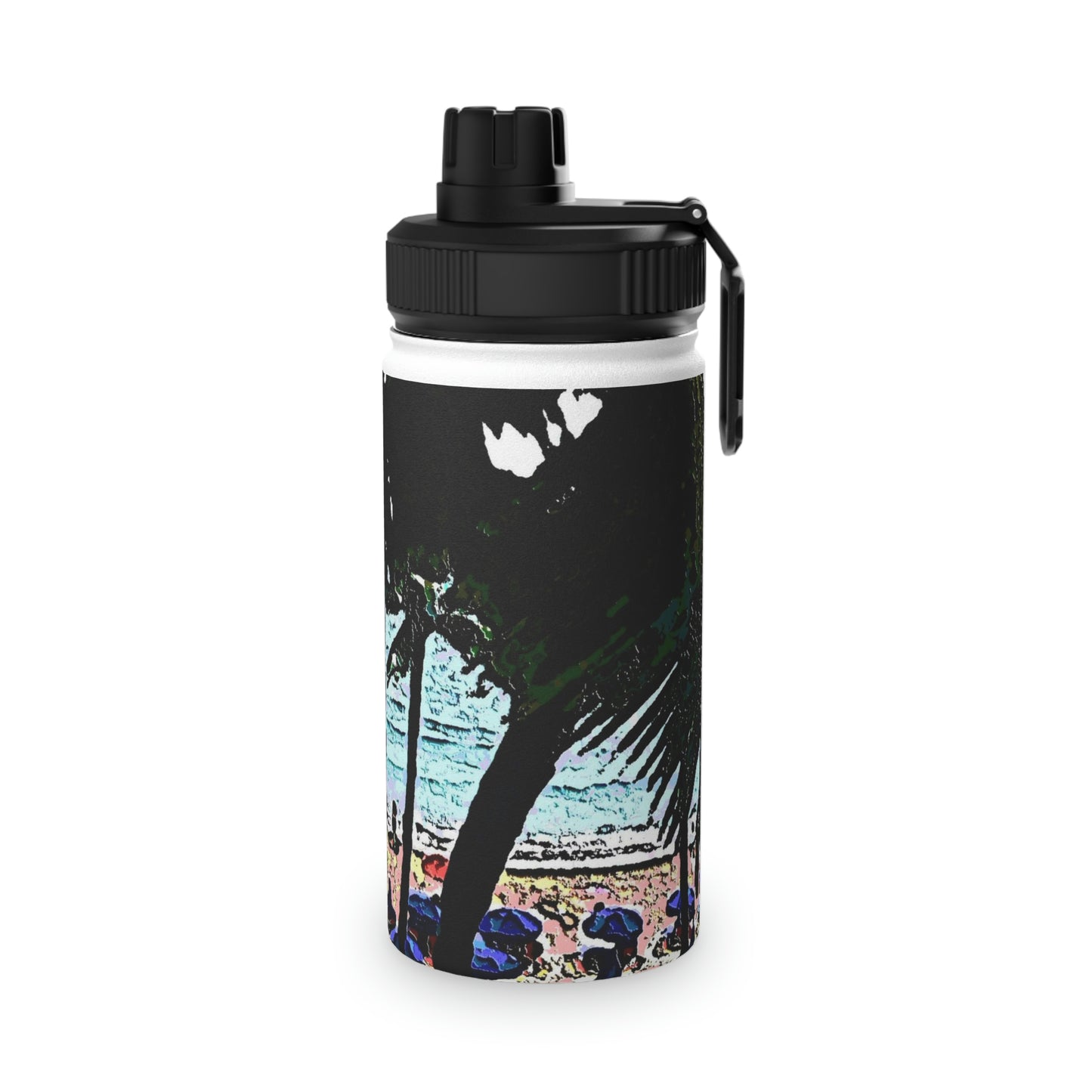 Stainless Steel Water Bottle, Sports Lid ... "A Beautiful Beach Amongst The Palms" ... The Outrigger Waikiki, Honolulu, Oahu ... Original Works ...