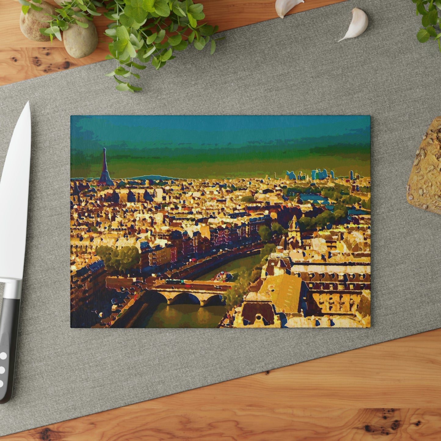 Glass Cutting Board ... Au Paris ... "Along The River Seine" ... Barbara Joan Bonnell-Holt: 1972 ... Original Works ...