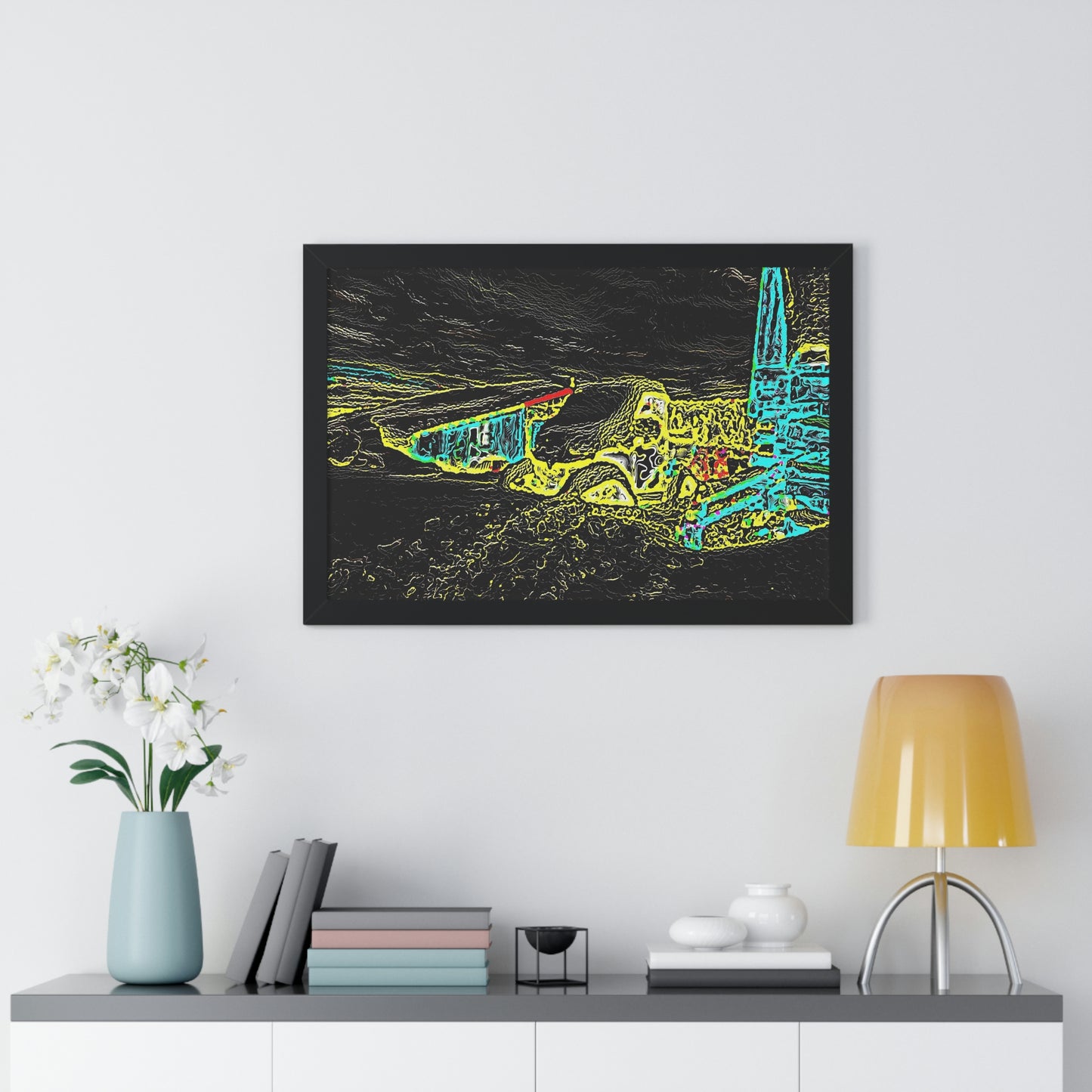 Framed Horizontal Poster ... "Snow Vehicle In Snow Storm At-Rest" ... Circa 12Mar23 ... Central Idaho ... 18-Hours Rendering Time: Original Works ...