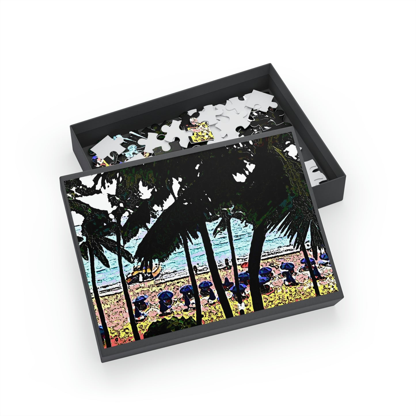 Puzzle (96, 252, 500, 1000-Piece) ...  "A Beautiful Beach Amongst The Palms" ... The Outrigger Waikiki, Honolulu, Oahu ... Original Works ...
