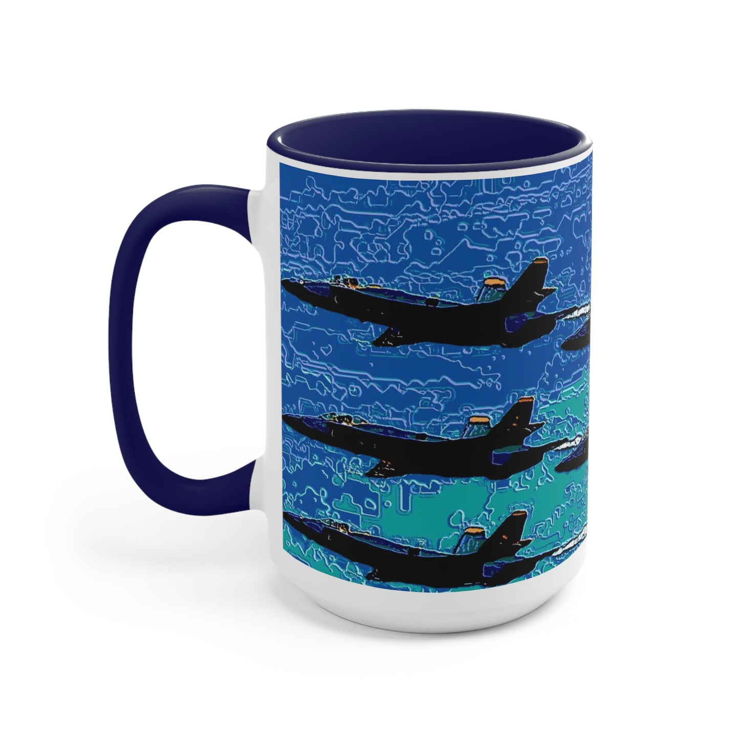 Two-Tone Coffee Mugs, 15oz ... Seattle Seafair ..."Blue Angels Run Over Lake Washington" ... Circa Mid 1980's ... Dr FJ Holt ... Original Works ...