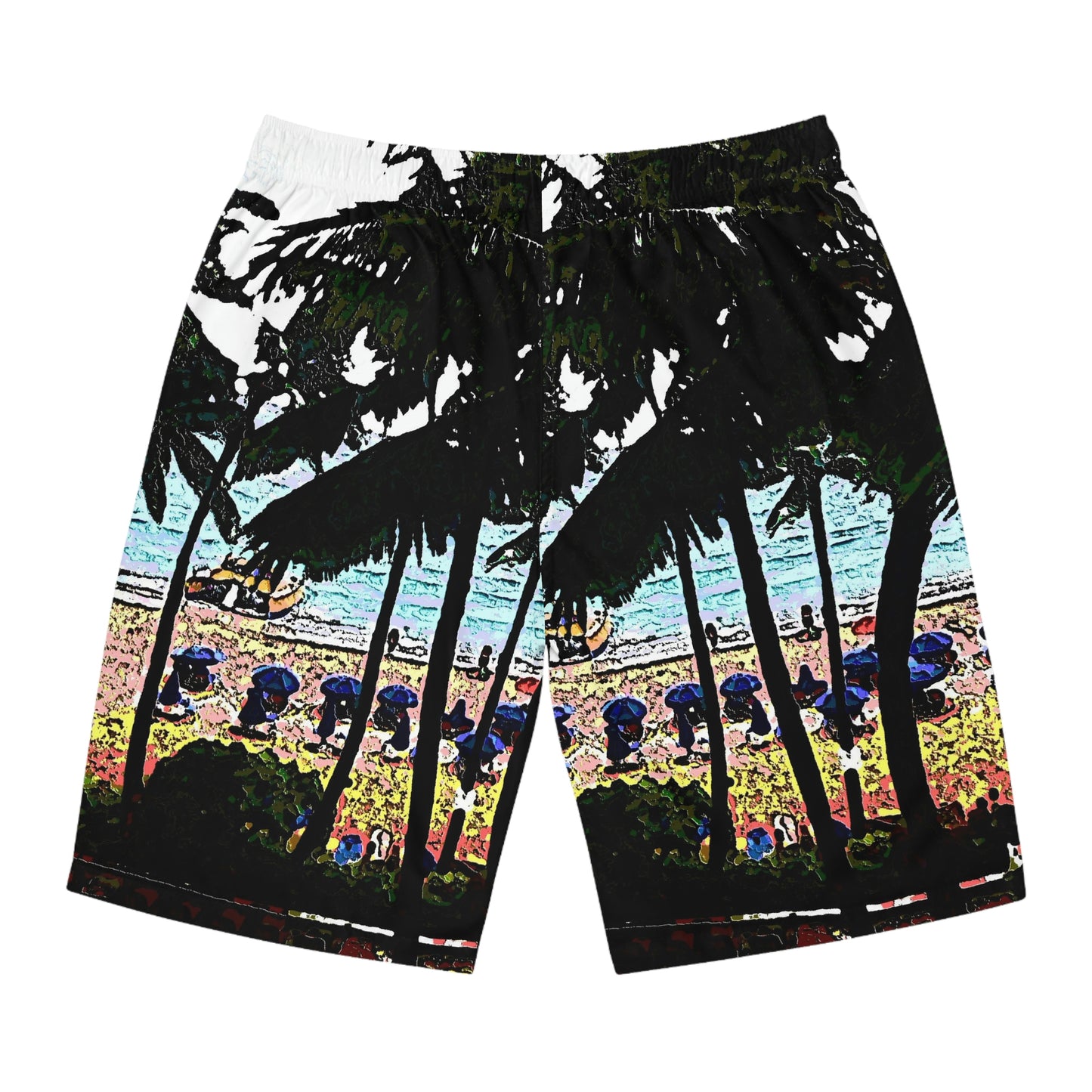 Men's Board Shorts (AOP) ...  "A Beautiful Beach Amongst The Palms" ... The Outrigger Waikiki, Honolulu, Oahu ... Original Works ...