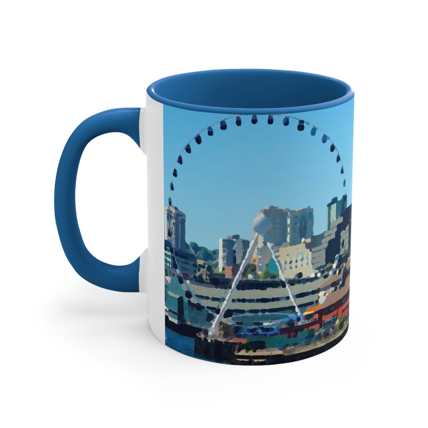 Accent Coffee Mug, 11oz ... That Classic Wheel ... 'Seattle's Wheel' ... & Old Classic Waterside Vendors ...  'Family Archives' ... Original Works ...