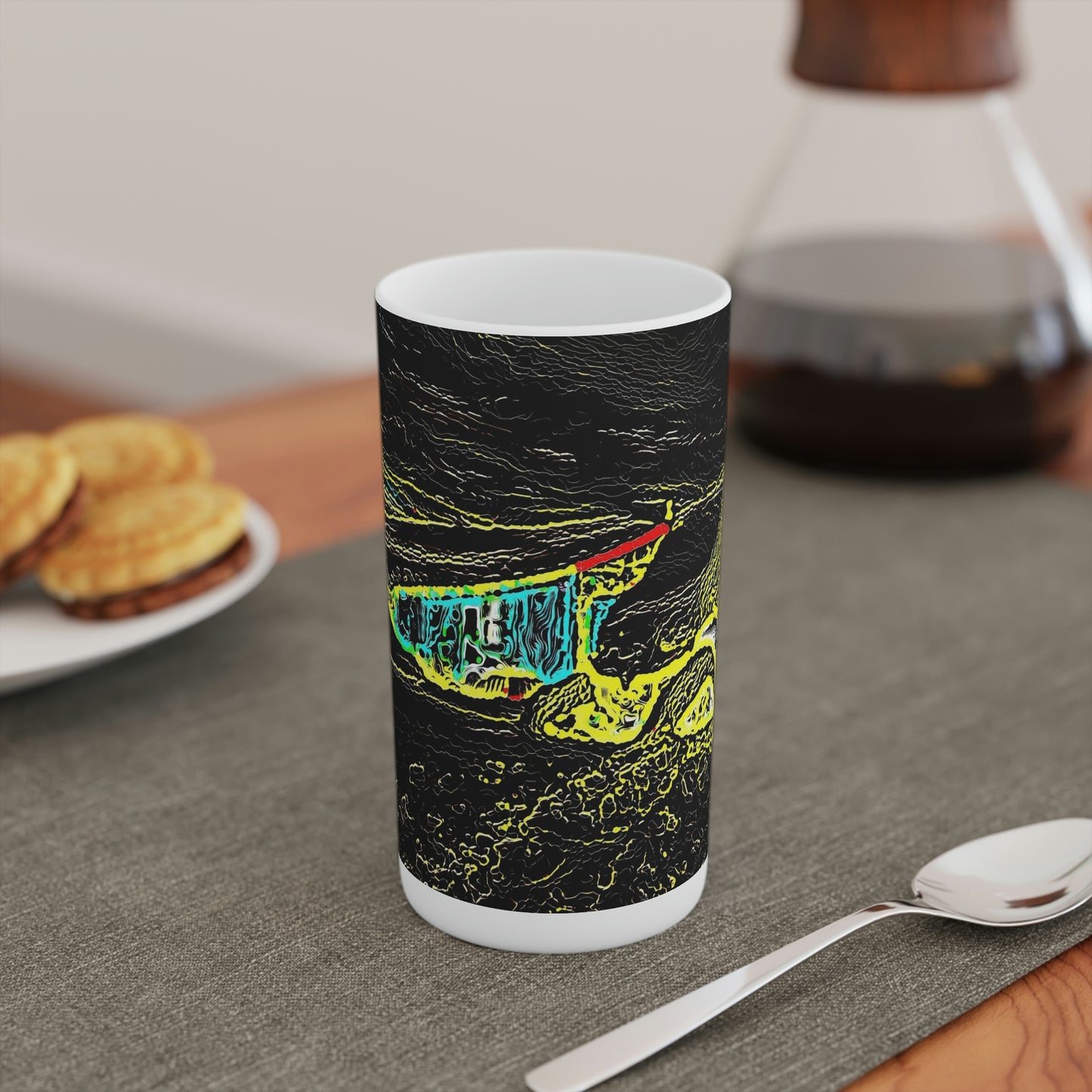 Conical Coffee Mugs (3oz, 8oz, 12oz) ... "Snow Vehicle In Snow Storm At-Rest" ... Circa 12Mar23 ... Central Idaho ... 18-Hours Rendering Time: Original Works ...