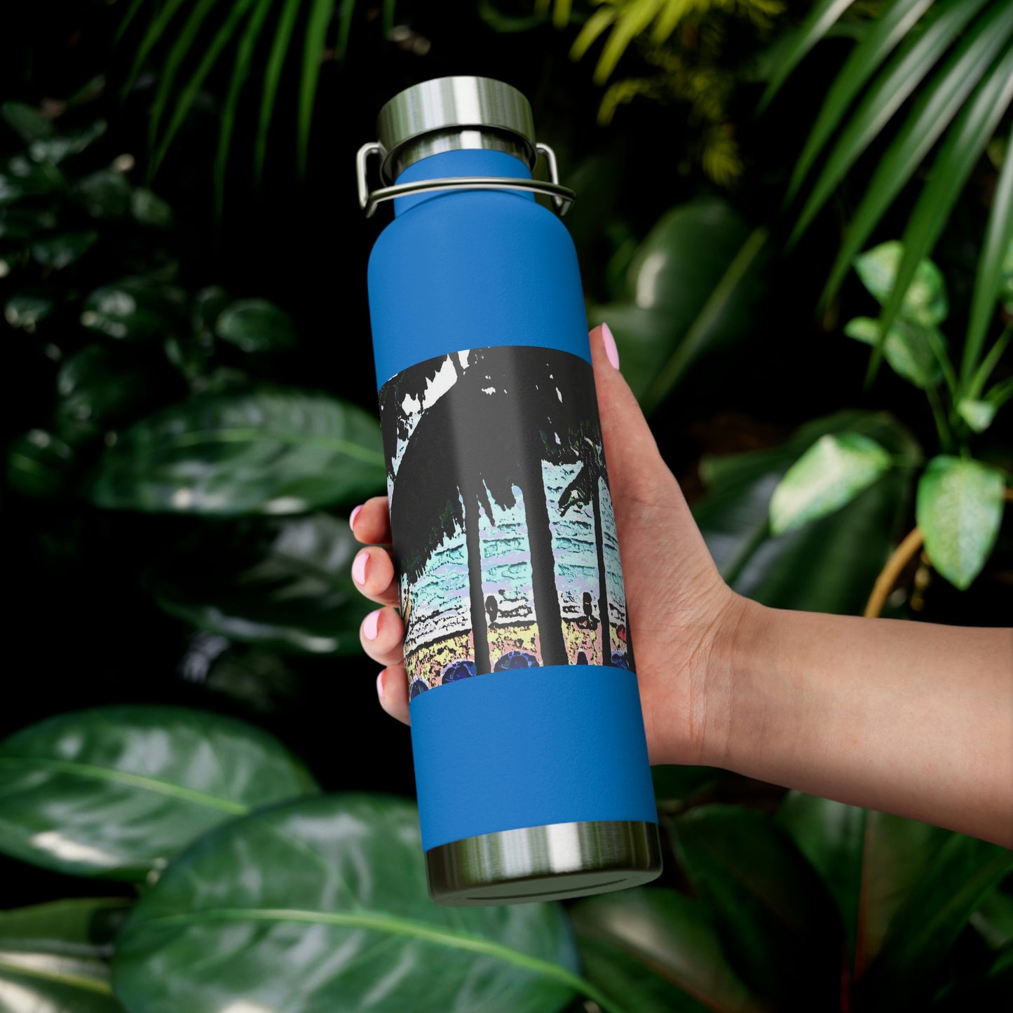 Copper Vacuum Insulated Bottle, 22oz ... "A Beautiful Beach Amongst The Palms" ... The Outrigger Waikiki, Honolulu, Oahu ... Original Works ...