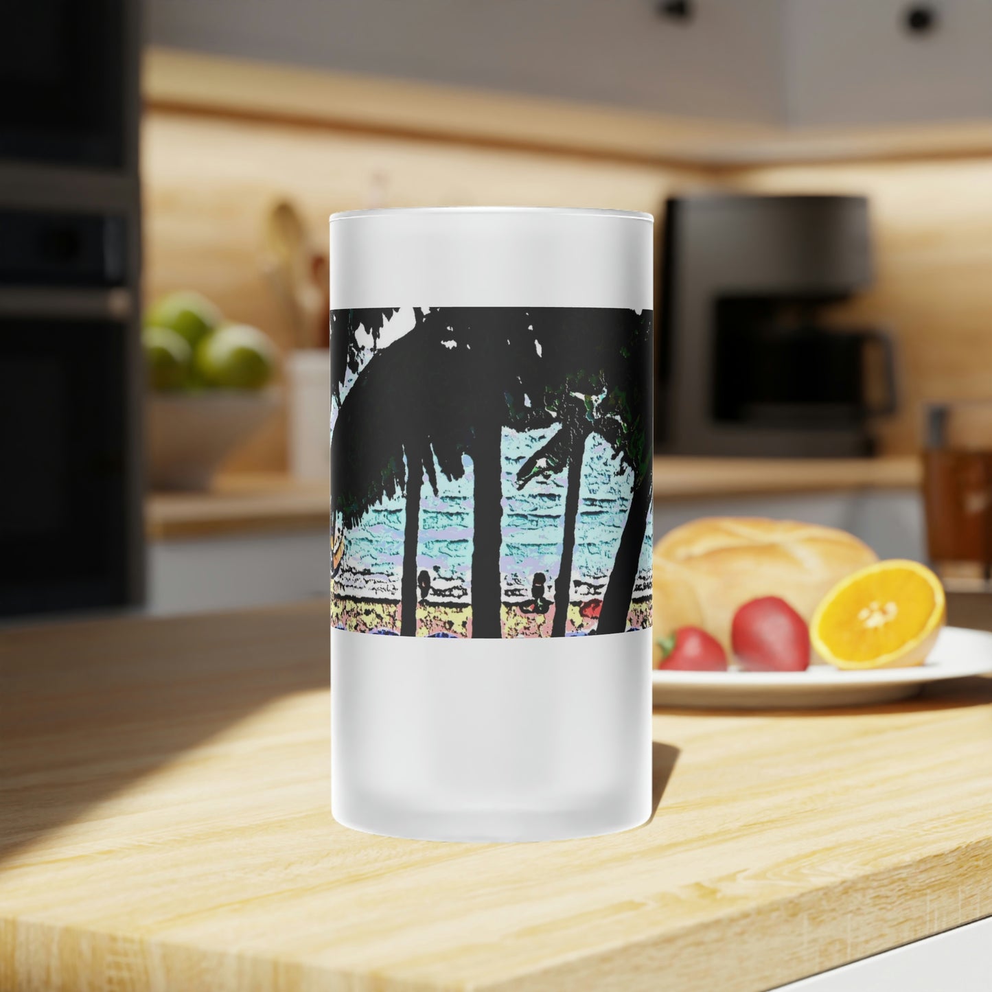 Frosted Glass Beer Mug ... "A Beautiful Beach Amongst The Palms" ... The Outrigger Waikiki, Honolulu, Oahu ... Original Works ...