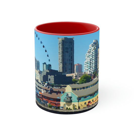 Accent Coffee Mug, 11oz ... That Classic Wheel ... 'Seattle's Wheel' ... & Old Classic Waterside Vendors ...  'Family Archives' ... Original Works ...