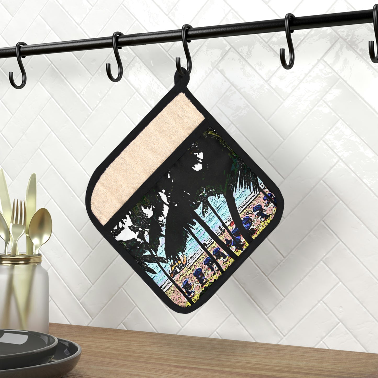 Pot Holder with Pocket ... "A Beautiful Beach Amongst The Palms" ... The Outrigger Waikiki, Honolulu, Oahu ... Original Works ...