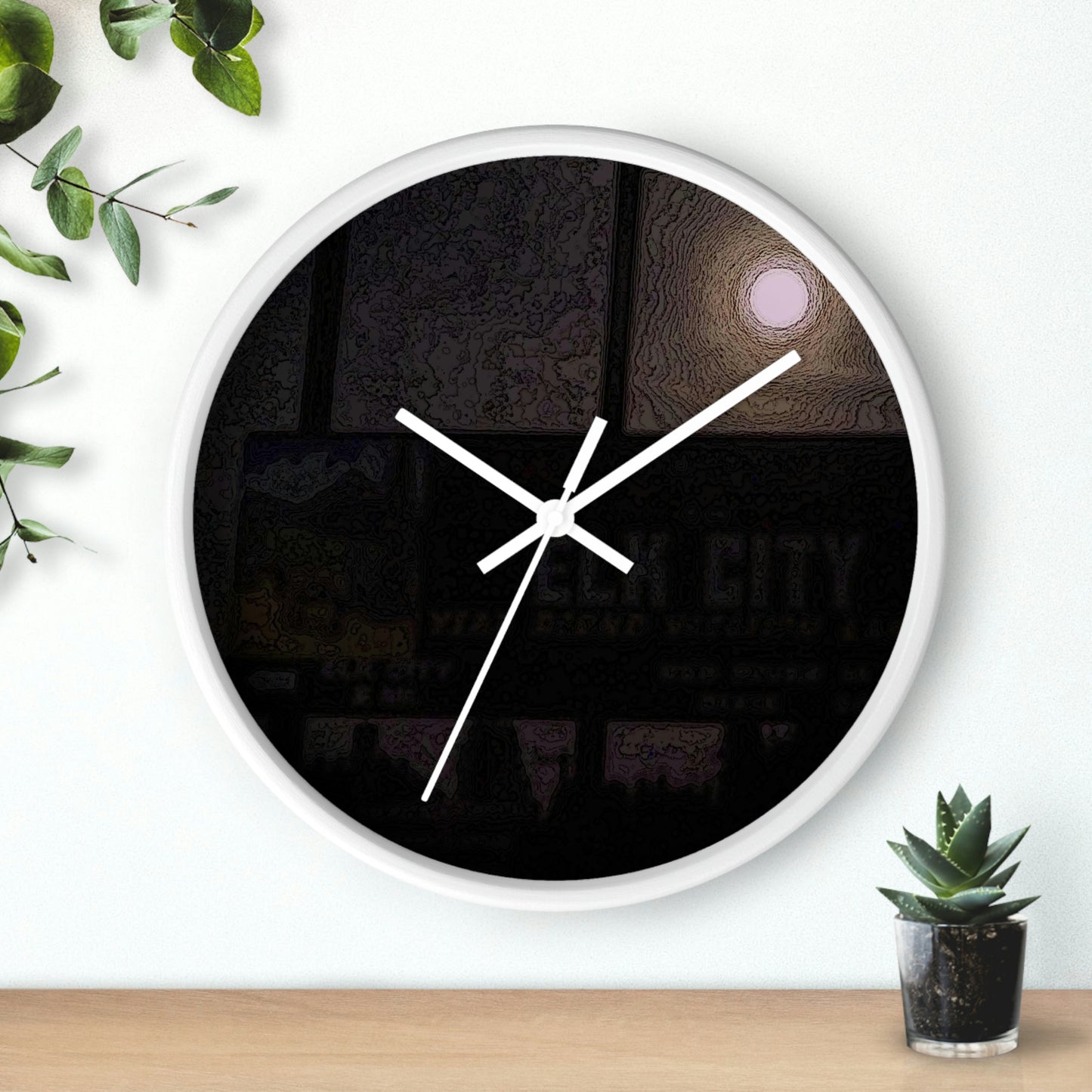 Wall clock ... Car Approaches From The Stern ... Moon Ascendary From The Bow ... "Two Friendly Travellers On A Cold Night Near Elk City" ... C