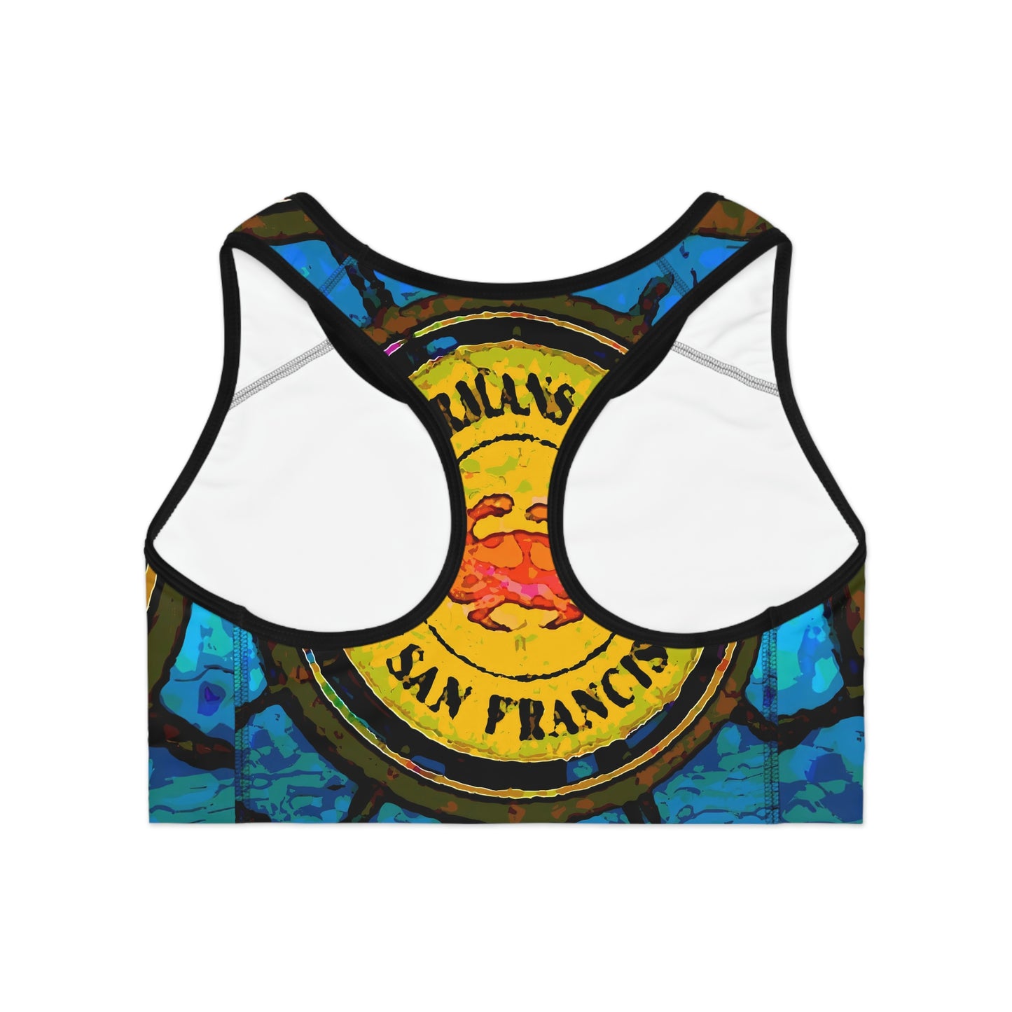 Sports Bra (AOP) ...  "No.9 Fishermen's Grotto - Fishermen's Wharf, SF, California" ... Family Archives: 1970's ... Original Works ...