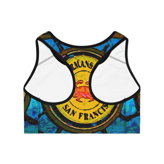 Sports Bra (AOP) ...  "No.9 Fishermen's Grotto - Fishermen's Wharf, SF, California" ... Family Archives: 1970's ... Original Works ...