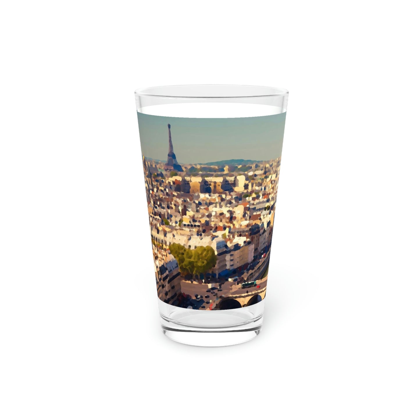 Pint Glass, 16oz ... Au Paris ... "Along The River Seine" ... Barbara Joan Bonnell-Holt: 1972 ... Original Works ...