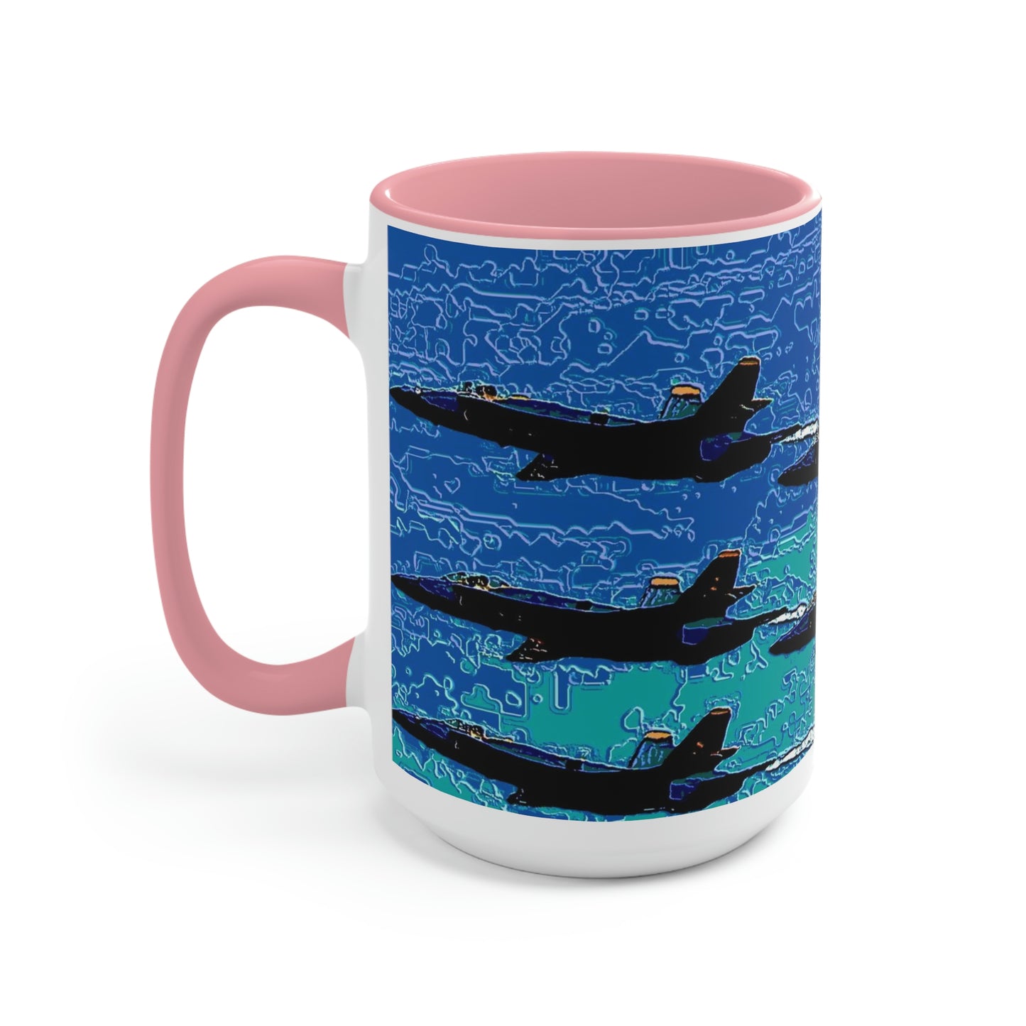Two-Tone Coffee Mugs, 15oz ... Seattle Seafair ..."Blue Angels Run Over Lake Washington" ... Circa Mid 1980's ... Dr FJ Holt ... Original Works ...
