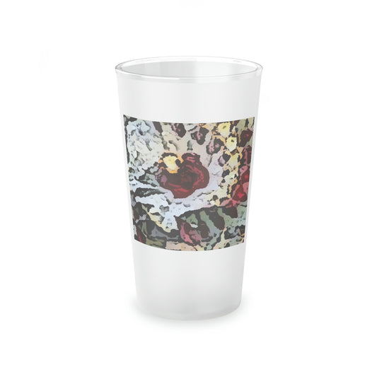 Frosted Pint Glass, 16oz ... "A Friendly Flower" ... Pointsettia 'Pointing' ... Original Works ... (Supplied Photograph) ...