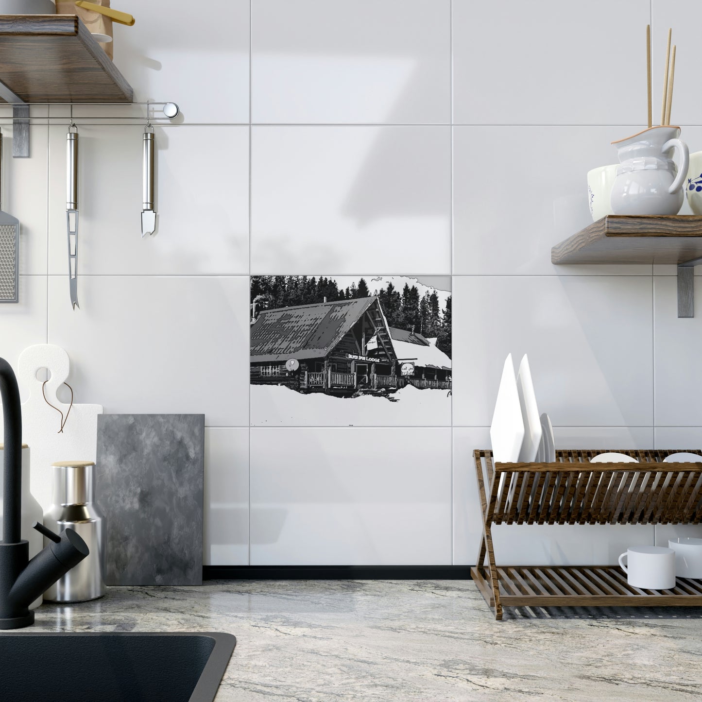 Ceramic Photo Tile ... A Beautiful Lodge & Back-Country Outfitter In A Mountain Town ... 'Dixie, Idaho, November 2022' ... Original Works ...