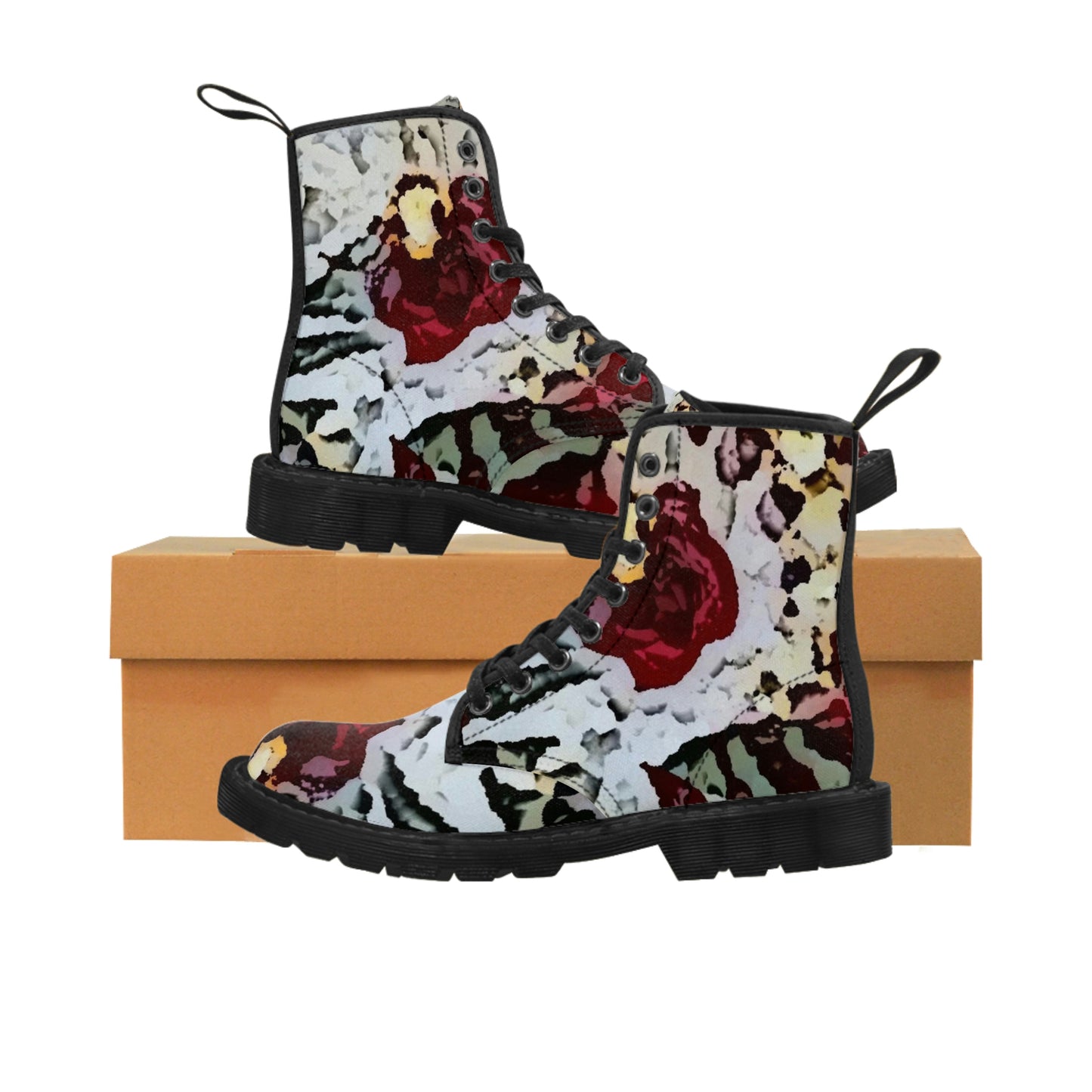 Women's Canvas Boots ... "A Friendly Flower" ... Pointsettia 'Pointing' ... Original Works ... (Supplied Photograph) ...