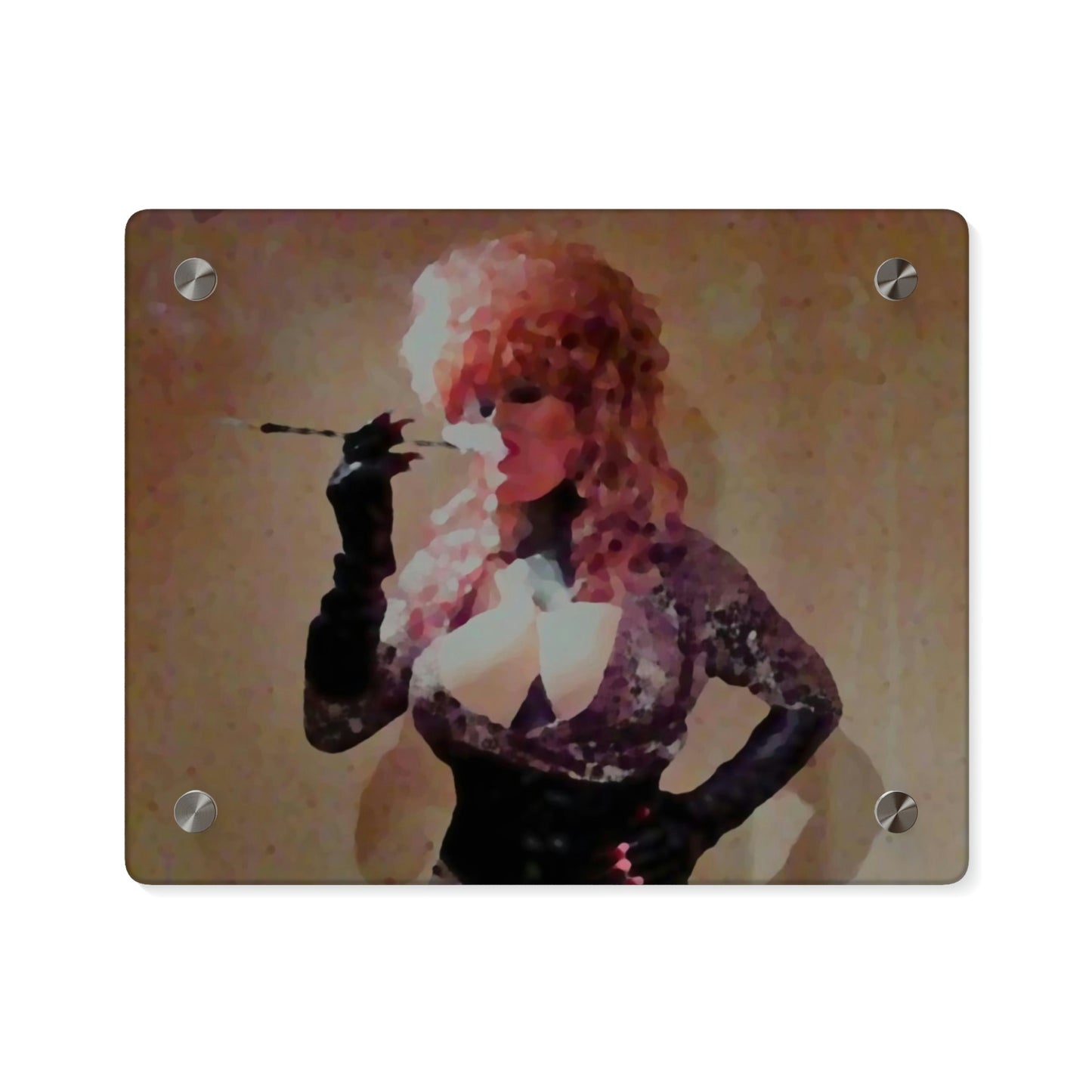 Acrylic Wall Art Panels ...  A Colleague Overseas ... 'Enjoying A Fag' ... Original Works ... "April Fools 2023" ... Hot-Tranny-Smoke ...