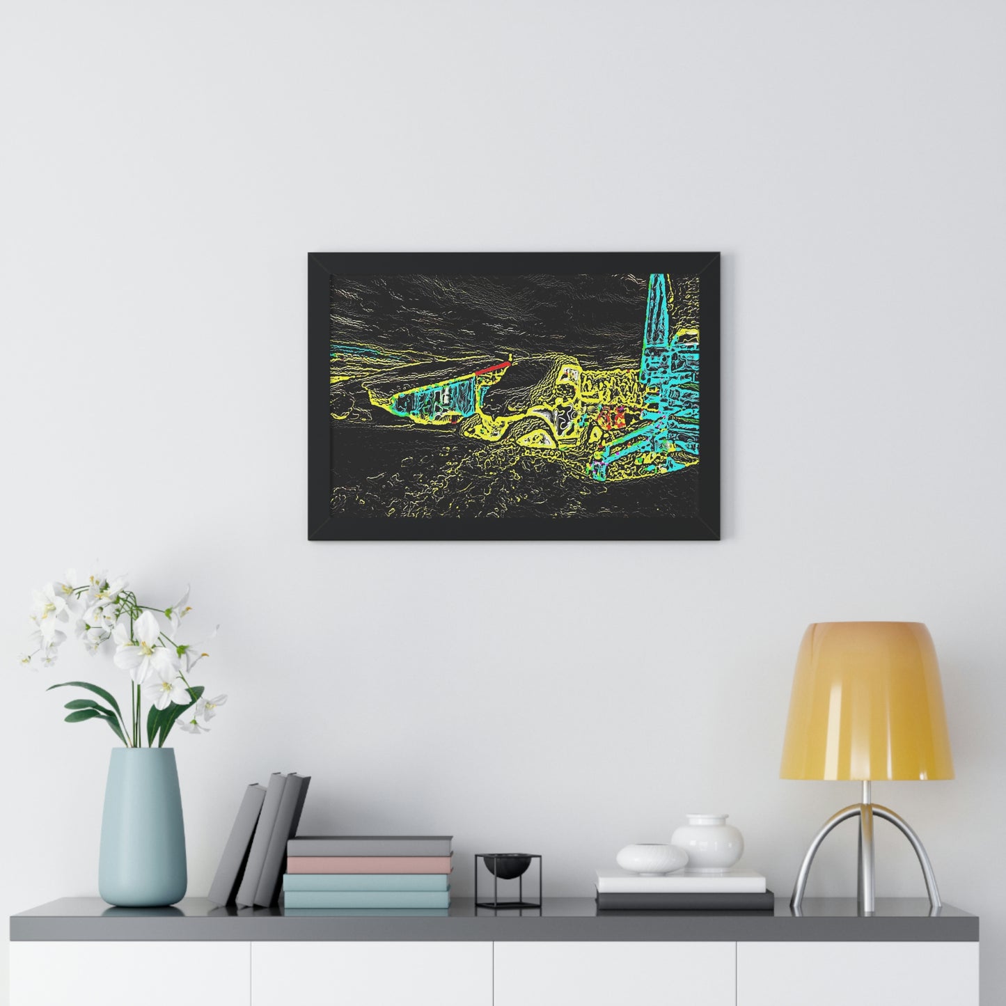 Framed Horizontal Poster ... "Snow Vehicle In Snow Storm At-Rest" ... Circa 12Mar23 ... Central Idaho ... 18-Hours Rendering Time: Original Works ...