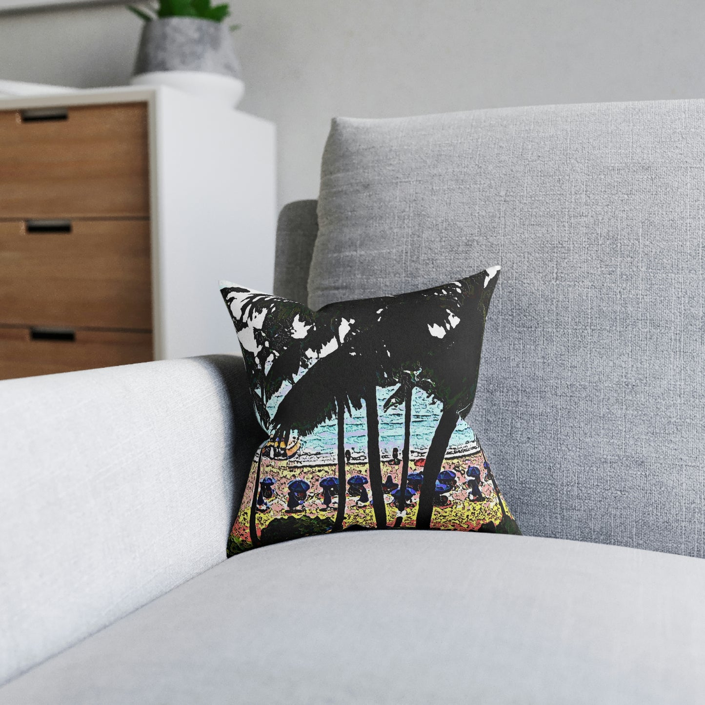 Square Pillow - Pink Back ... "A Beautiful Beach Amongst The Palms" ... The Outrigger Waikiki, Honolulu, Oahu ... Original Works ...
