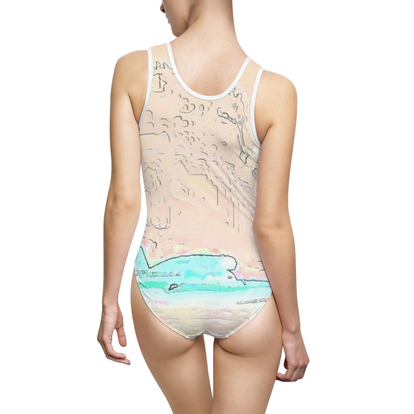 Women's Classic One-Piece Swimsuit ...  Seattle Columbia Cup On Lake Washington ... "Dave Wilcox Heads For The Win" ... Associate Gift-Photo ... Original Works ...