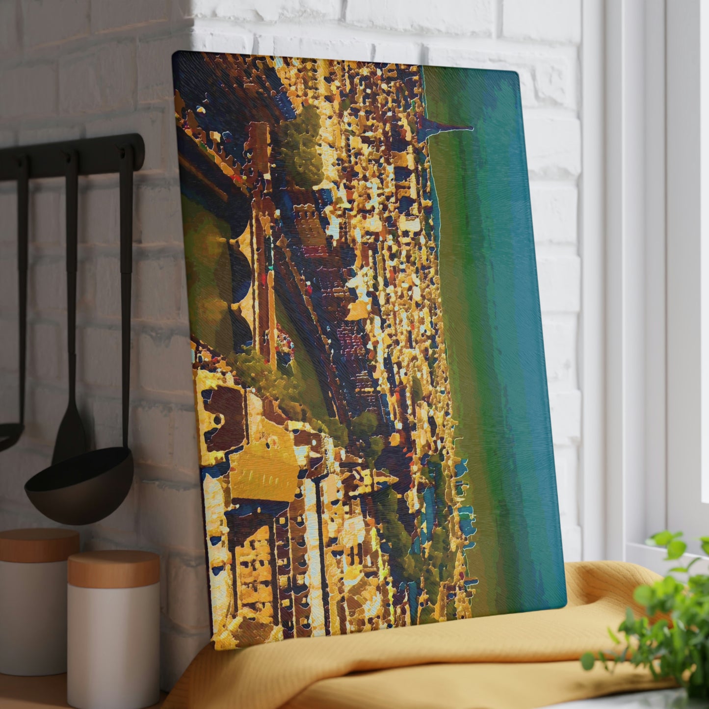 Glass Cutting Board ... Au Paris ... "Along The River Seine" ... Barbara Joan Bonnell-Holt: 1972 ... Original Works ...