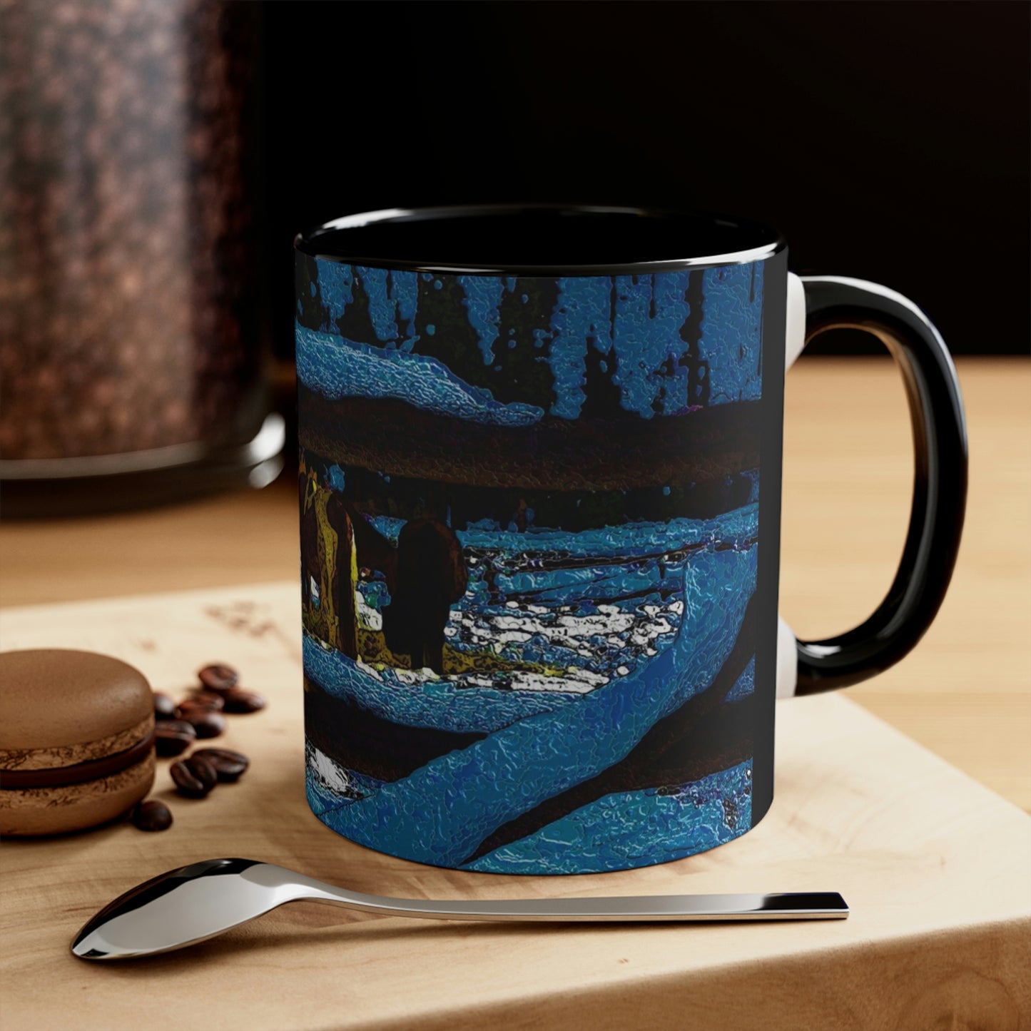 Accent Coffee Mug, 11oz ... A Horse ... A Saddle ...  Foraging Through The Snow ...  An_Asses 'Cry' ... Central Idaho, November 2022 ...  Original Works ...
