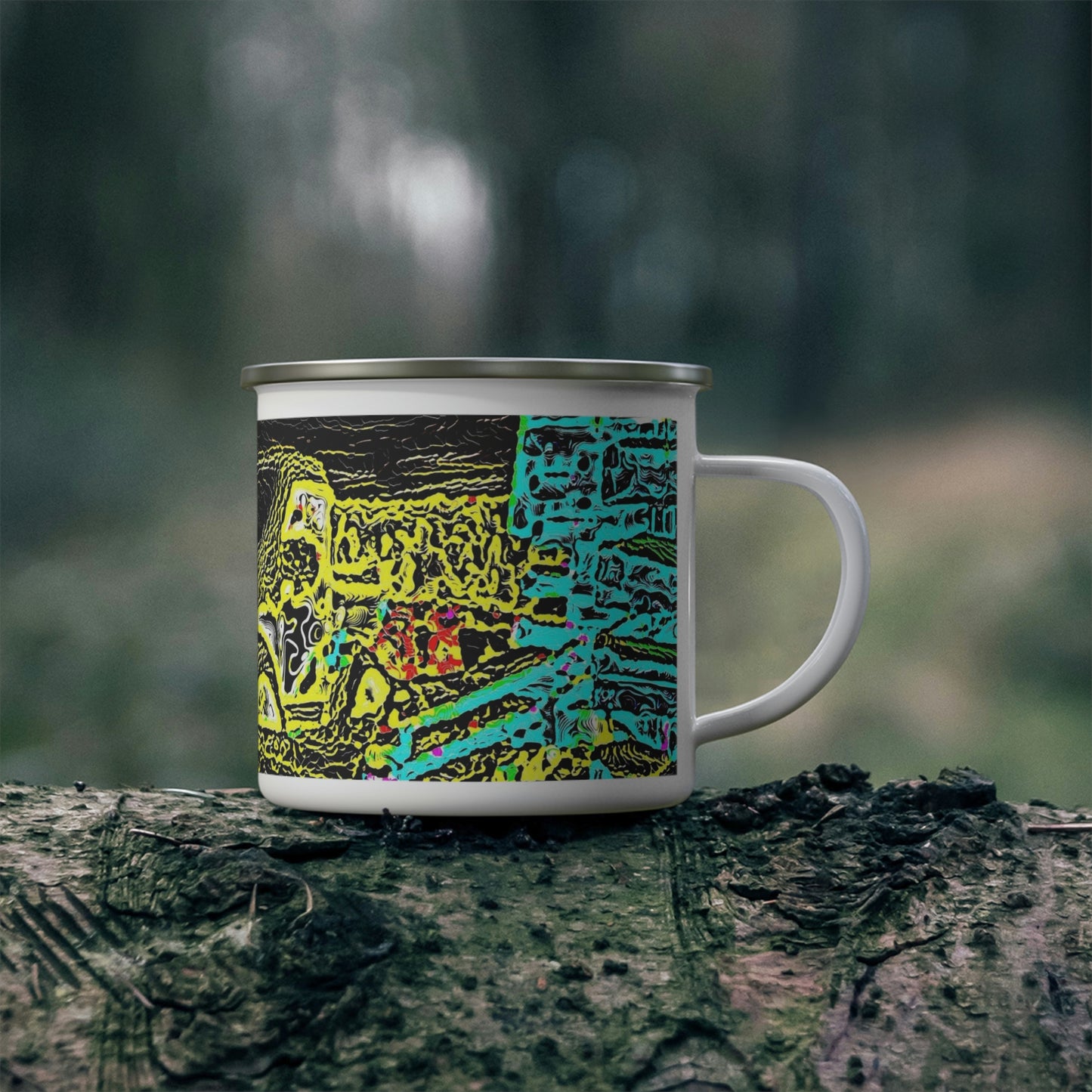 Enamel Camping Mug ... "Snow Vehicle In Snow Storm At-Rest" ... Circa 12Mar23 ... Central Idaho ... 18-Hours Rendering Time: Original Works ...