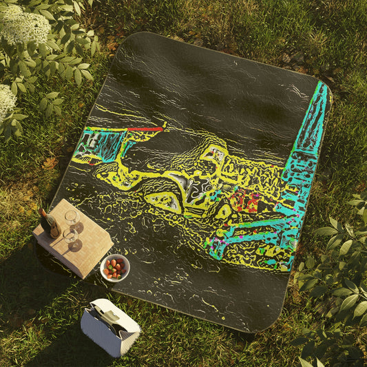 Picnic Blanket ...  "Snow Vehicle In Snow Storm At-Rest" ... Circa 12Mar23 ... Central Idaho ... 18-Hours Rendering Time: Original Works ...
