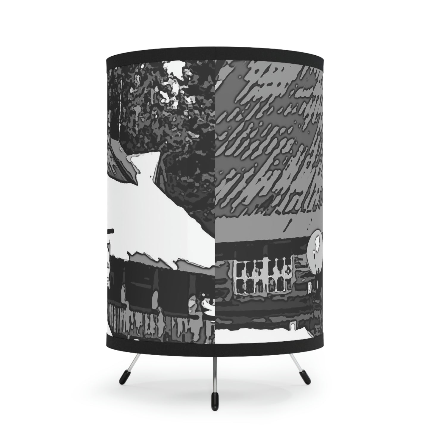Tripod Lamp with High-Res Printed Shade, US\CA plug ... A Beautiful Lodge & Back-Country Outfitter In A Mountain Town ... 'Dixie, Idaho, November 2022' ... Original Works ...