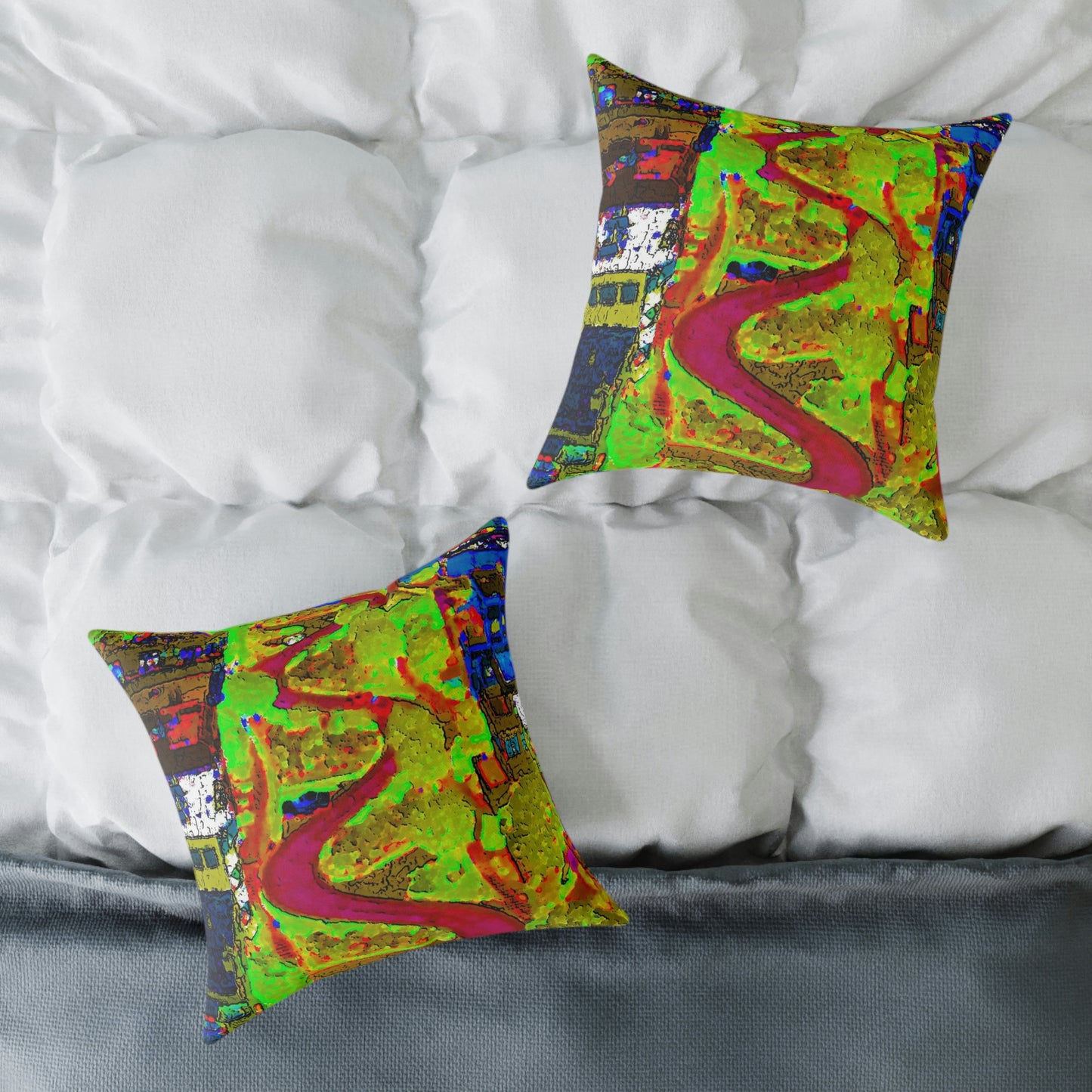 Spun Polyester Pillow ... A Crazy Street ... 'Eight Winding Curve-Switchbacks' ... "Lombard Street, San Francisco, CA' ... Family Archives: 1970's ... Original Works ...