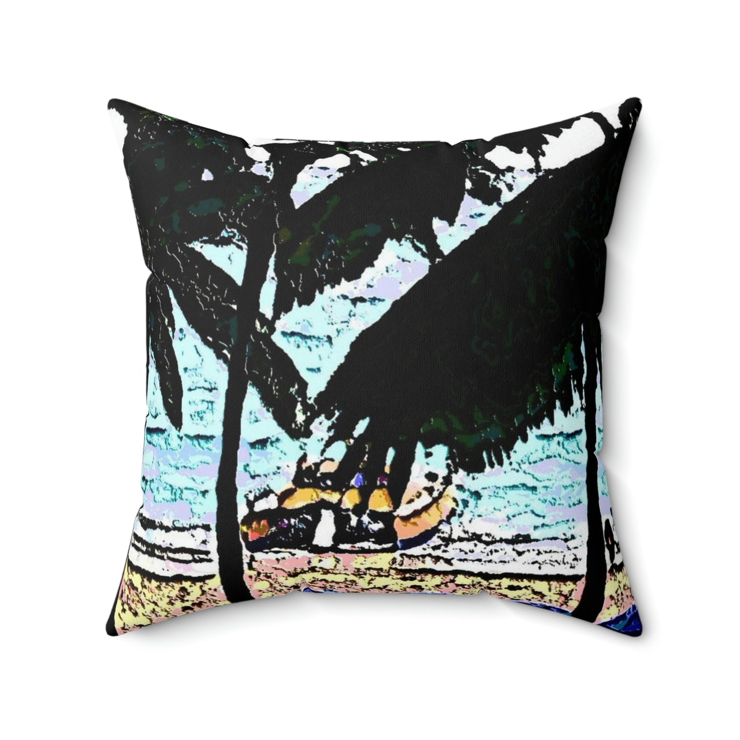 Spun Polyester Square Pillow ... "A Beautiful Beach Amongst The Palms" ... The Outrigger Waikiki, Honolulu, Oahu ... Original Works ...