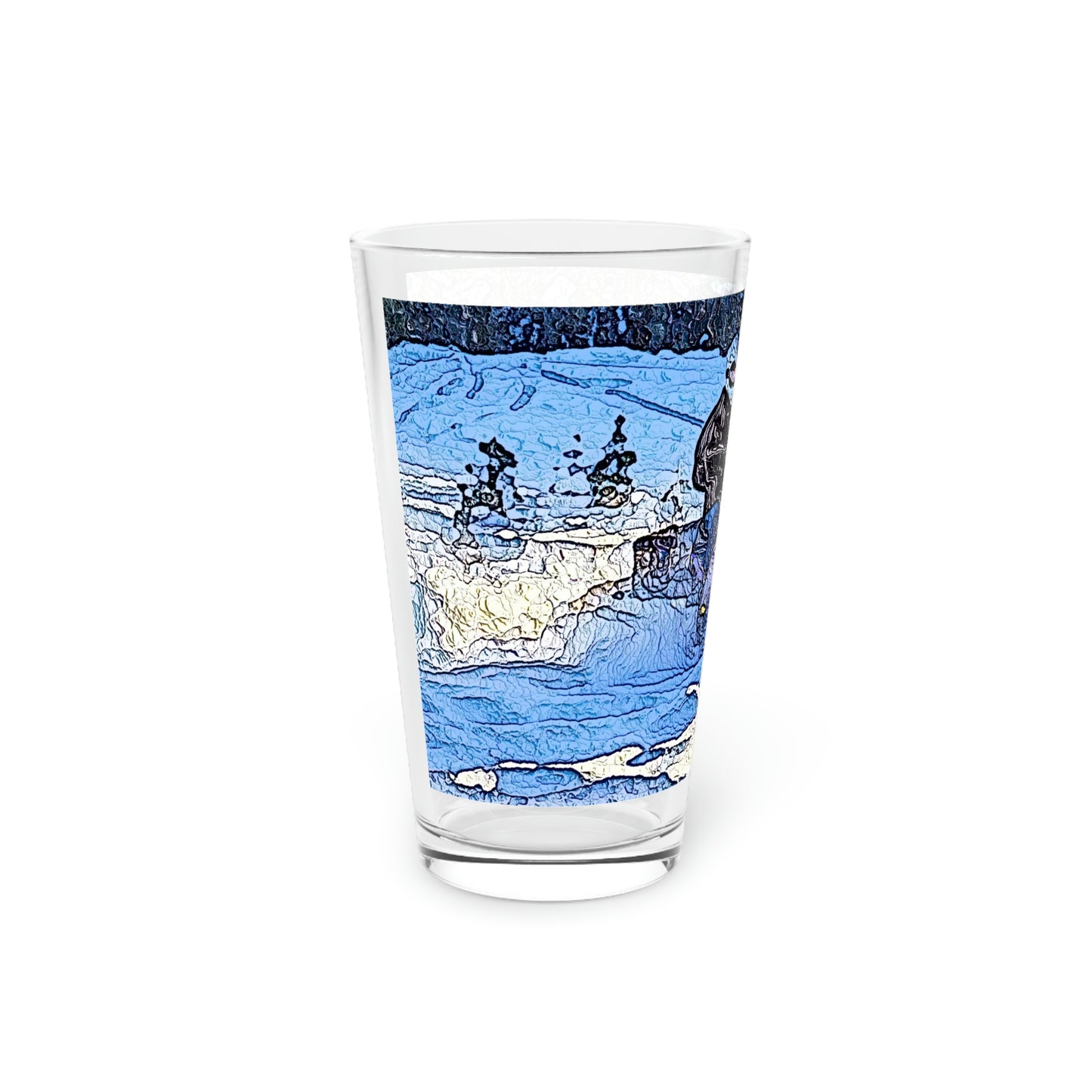Pint Glass, 16oz ... Blasting Through-The-Powder ... 'Central Idaho Mounains ... ' 2Dec22 ...