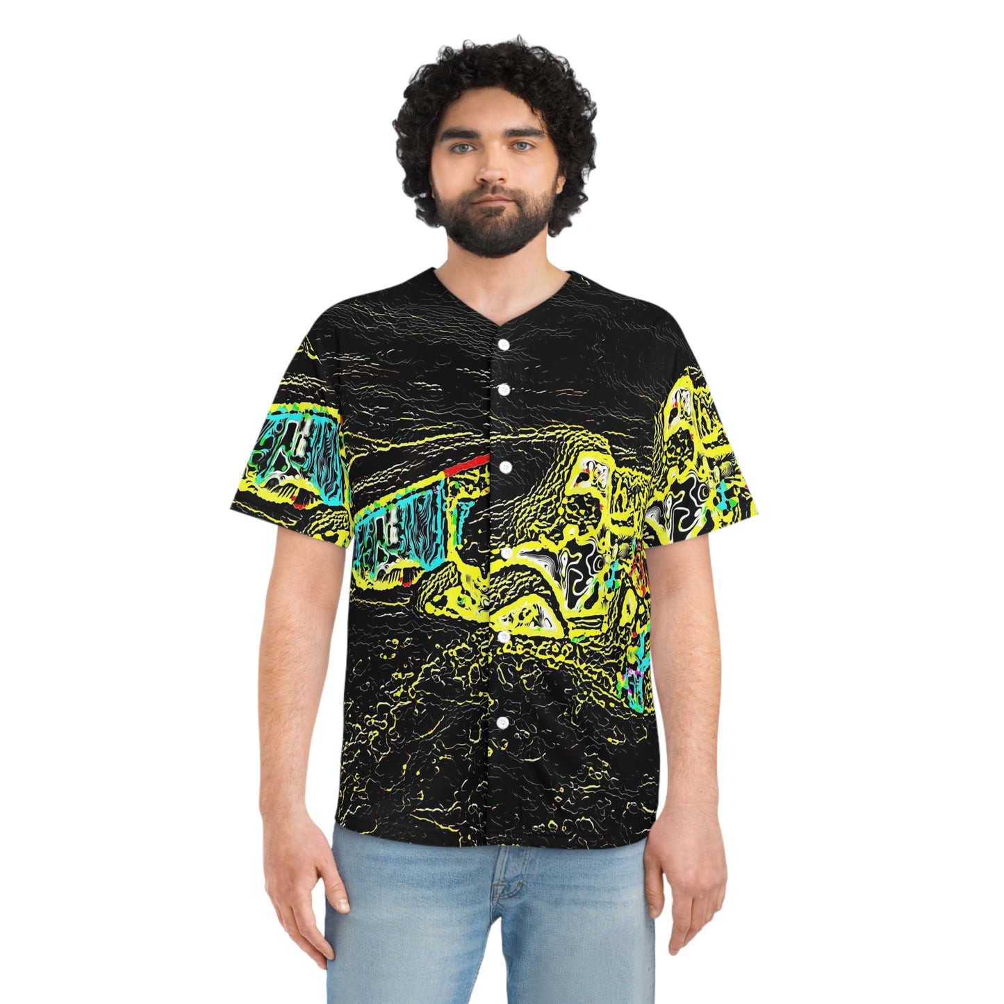 Men's Baseball Jersey (AOP) ... "Snow Vehicle In Snow Storm At-Rest" ... Circa 12Mar23 ... Central Idaho ... 18-Hours Rendering Time: Original Works ...