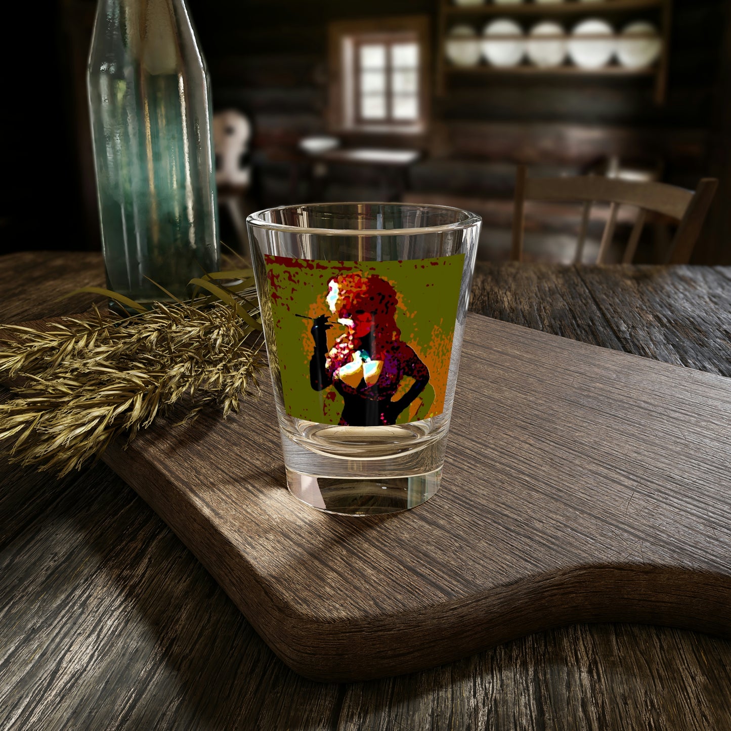 Shot Glass, 1.5oz ...  A Colleague Overseas ... 'Enjoying A Fag' ... Original Works ... "April Fools 2023" ... Hot-Tranny-Smoke ...