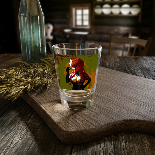 Shot Glass, 1.5oz ...  A Colleague Overseas ... 'Enjoying A Fag' ... Original Works ... "April Fools 2023" ... Hot-Tranny-Smoke ...