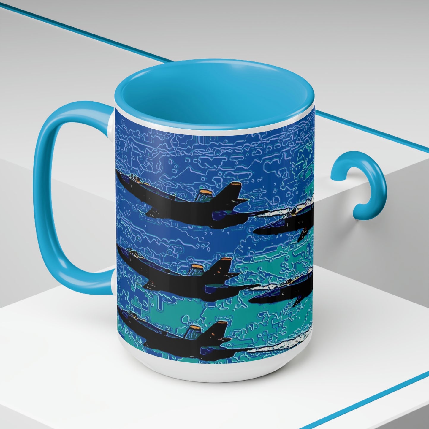 Two-Tone Coffee Mugs, 15oz ... Seattle Seafair ..."Blue Angels Run Over Lake Washington" ... Circa Mid 1980's ... Dr FJ Holt ... Original Works ...