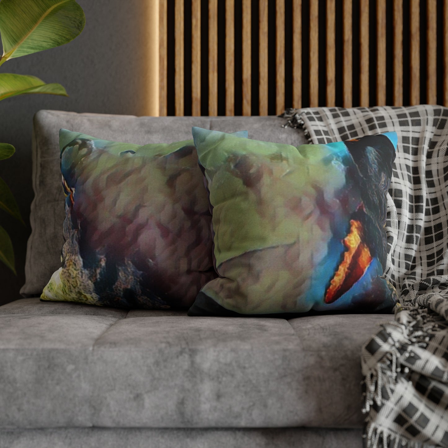 Spun Polyester Square Pillow Case ... An Extraordinary Humpback Breach ... 'With Explosive Energy' ... Family Archives (KPH) ... Circa: 21st Century. Maui, HI ... Original Works ...